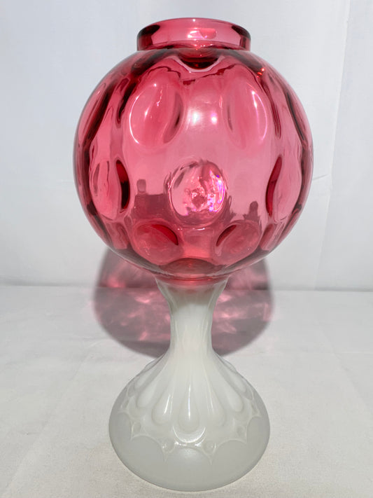 Fenton Coin Pedestal Ivory Ball Rose Bowl – Cranberry & Milk Glass