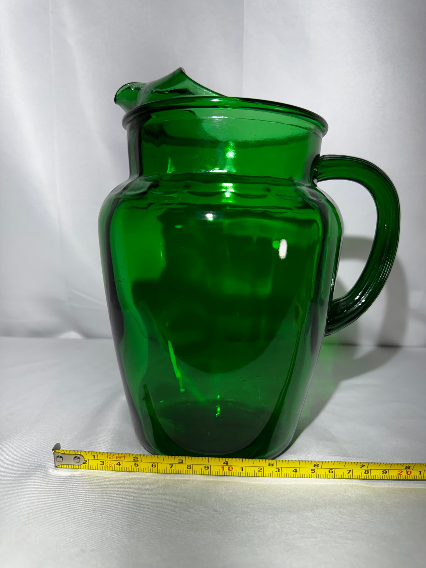 Vintage Anchor Hocking Forest Green Glass Pitcher Ice Lip 1950s–1960s