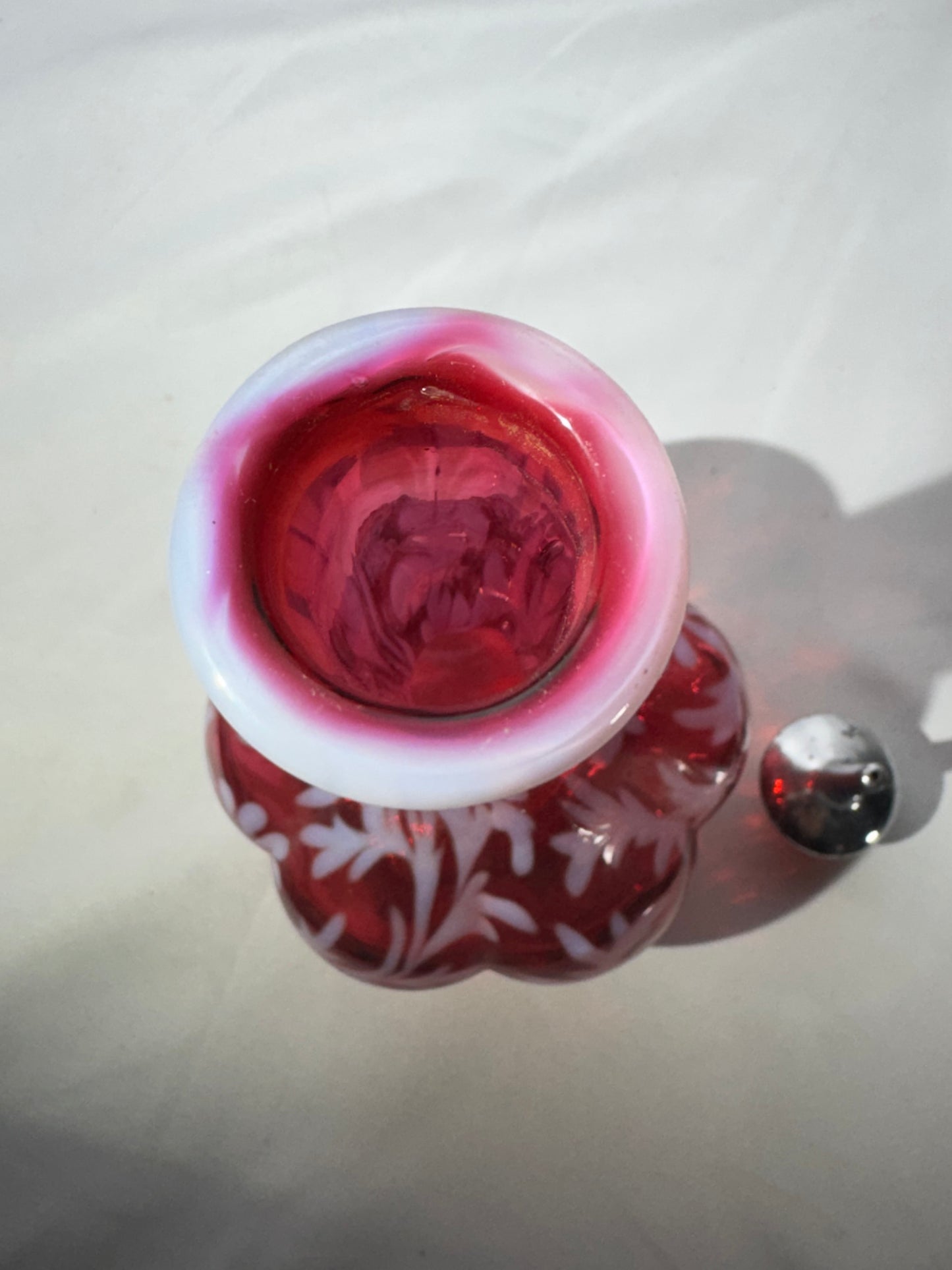 Vintage Fenton Cranberry Opalescent Daisy & Fern Barber Bottle