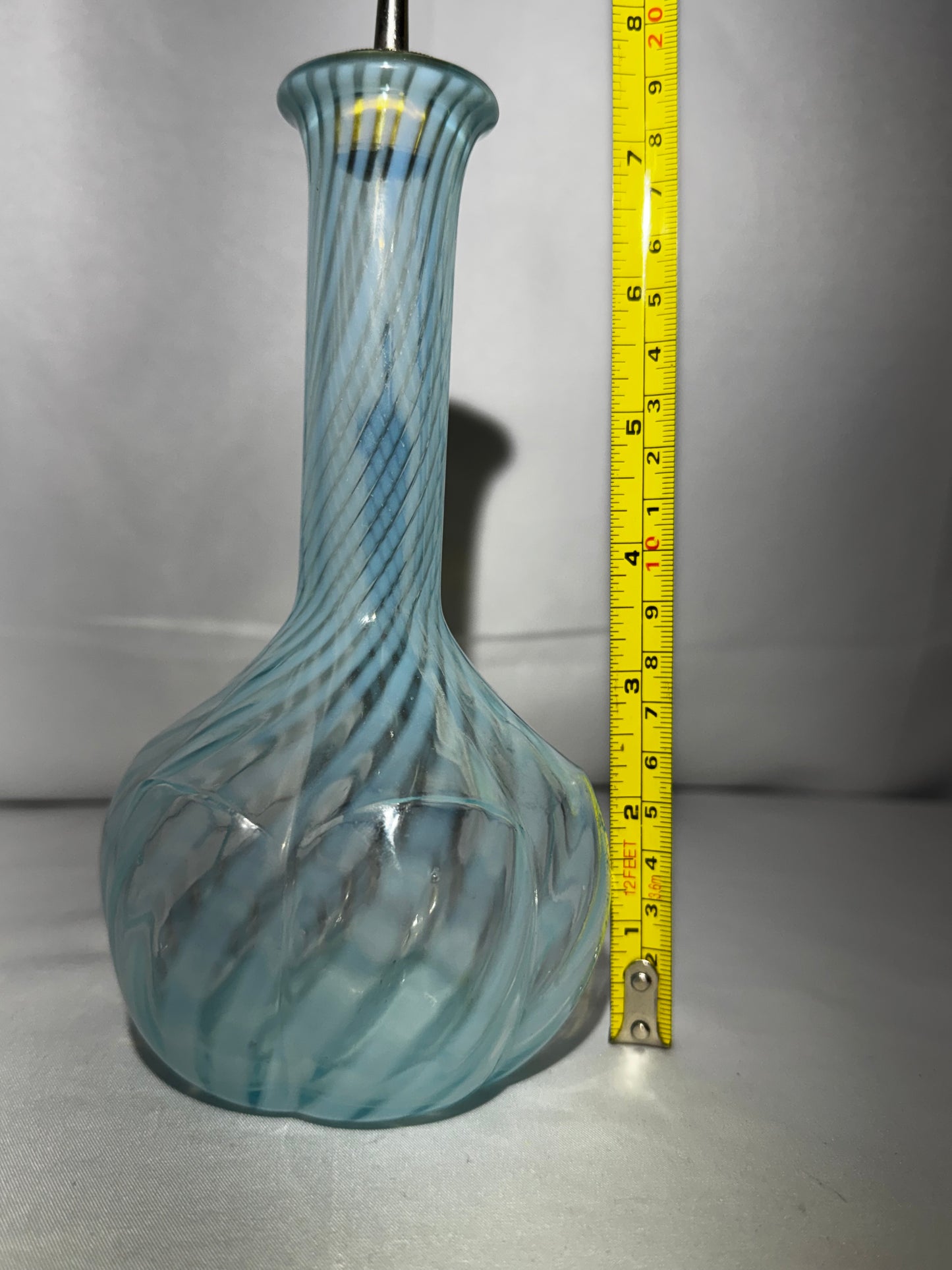 Vintage Blue Art Glass Swirl Decanter / Bitters Bottle – 8” with Stopper
