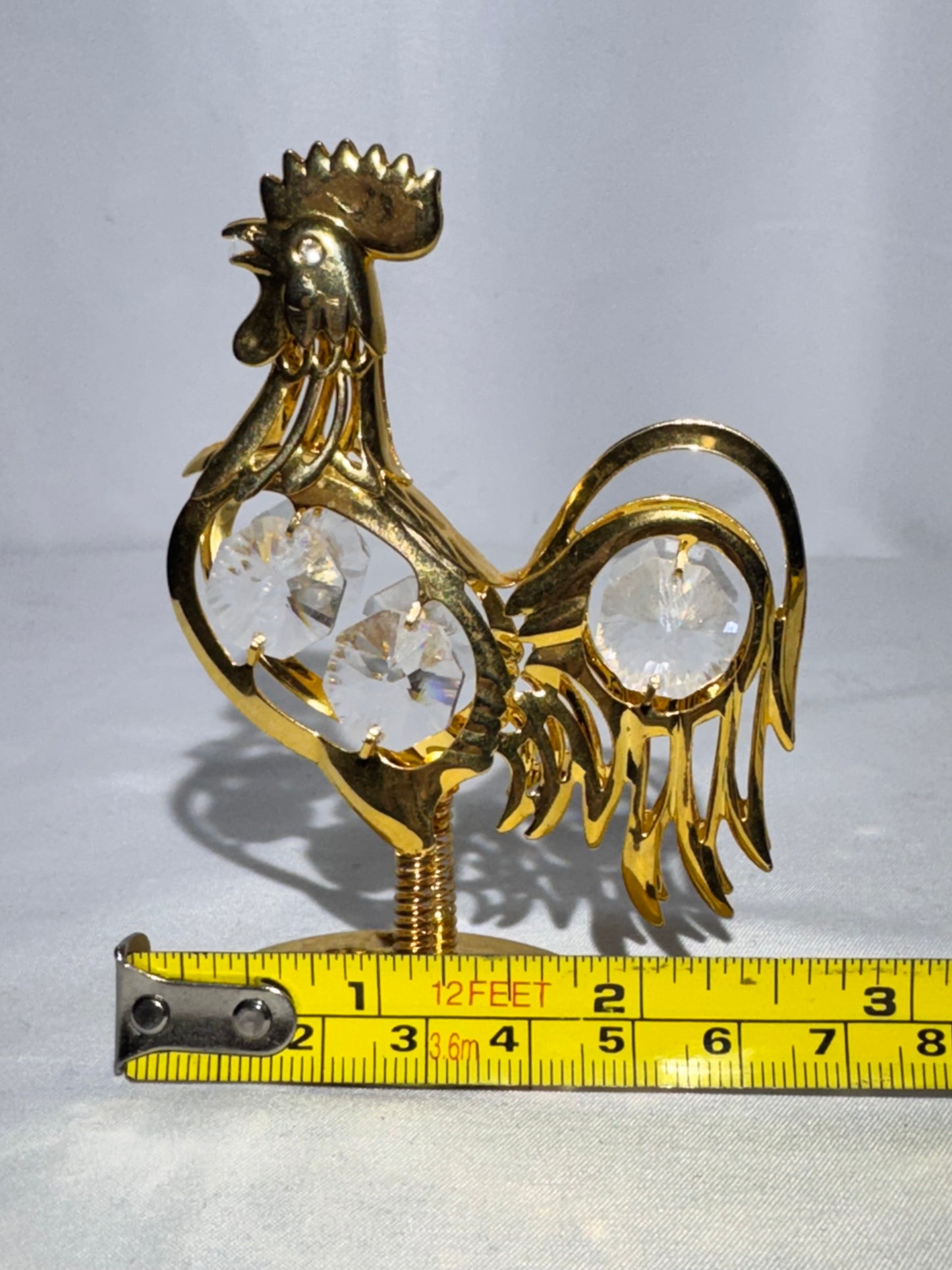 24K Gold Plated Rocking Rooster Figurine w/ Crystals – Collectible
