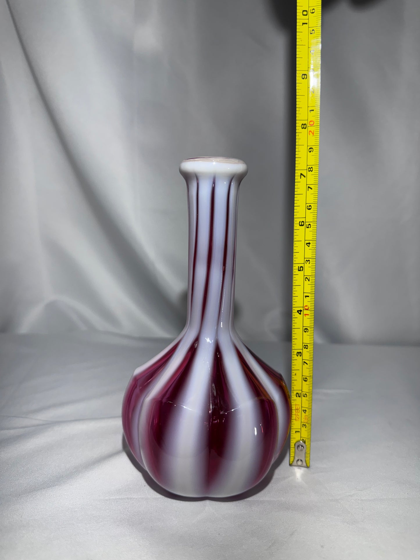 Vintage Cranberry Opalescent Striped Glass Barber Bottle – 7½” – No Stopper