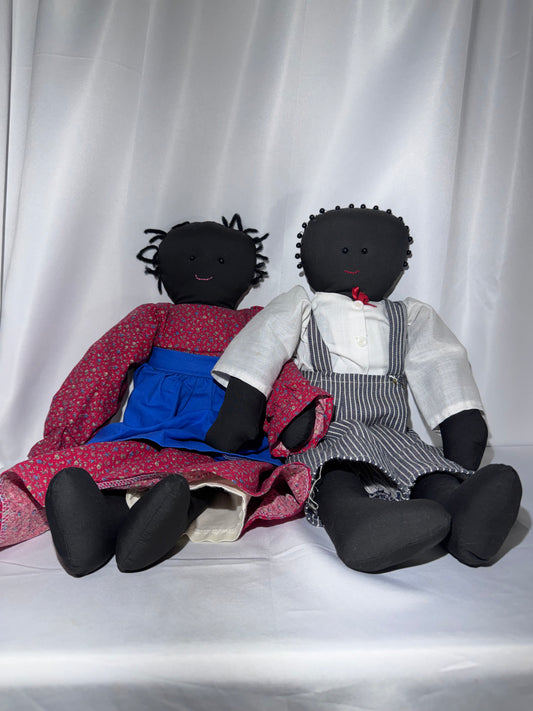 Handmade Black Folk Art Rag Doll Pair – Vintage/Contemporary Americana – Boy & Girl
