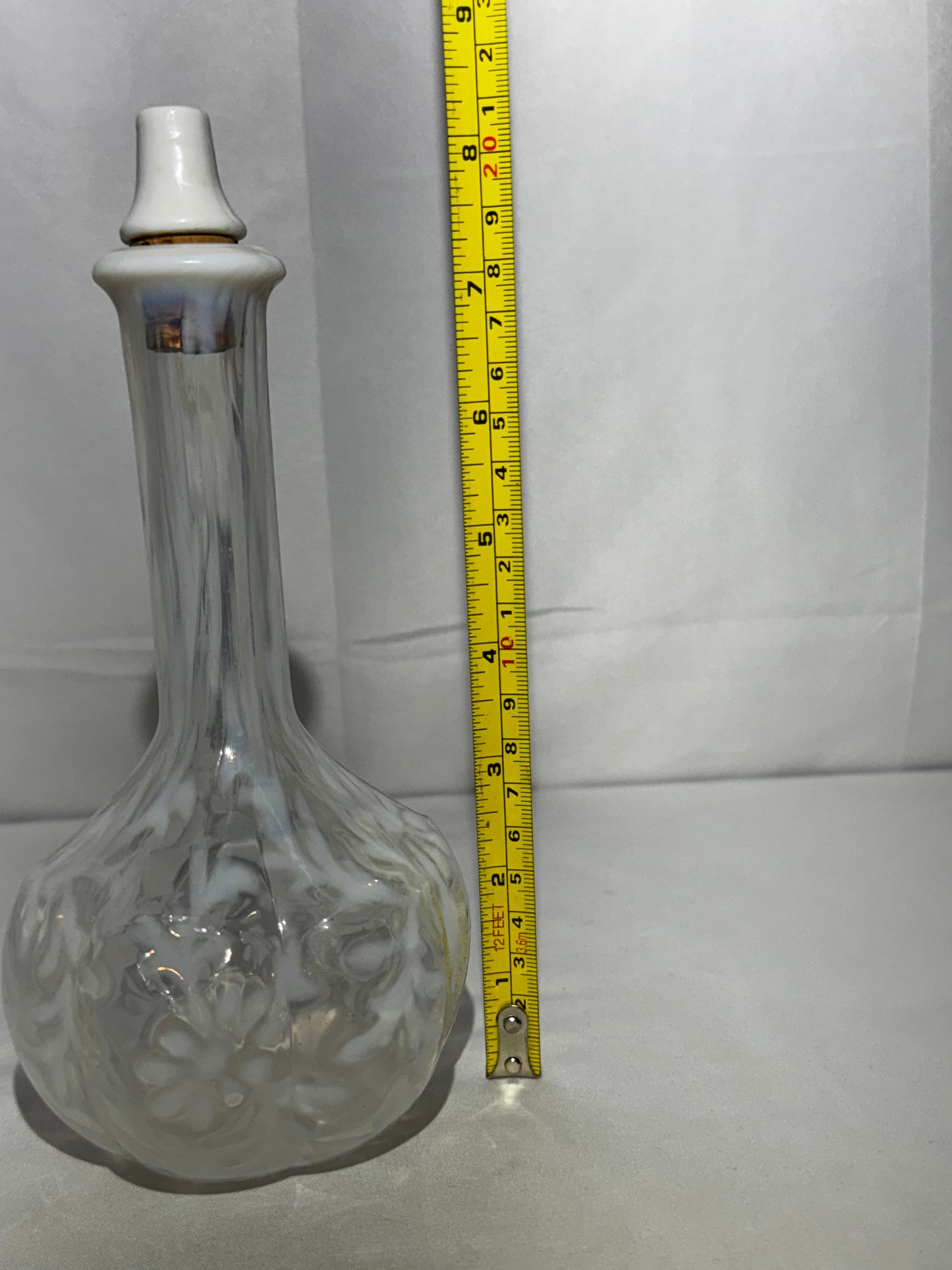Vintage Fenton Daisy & Fern White Opalescent Glass Barber Bottle Decanter w/ Stopper