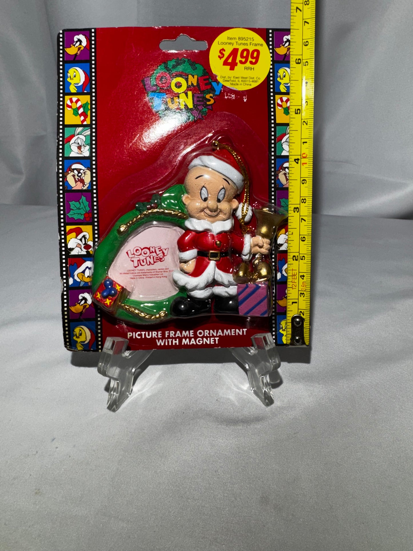 1997 Looney Tunes Elmer Fudd Santa Picture Frame Christmas Ornament Magnet Vintage
