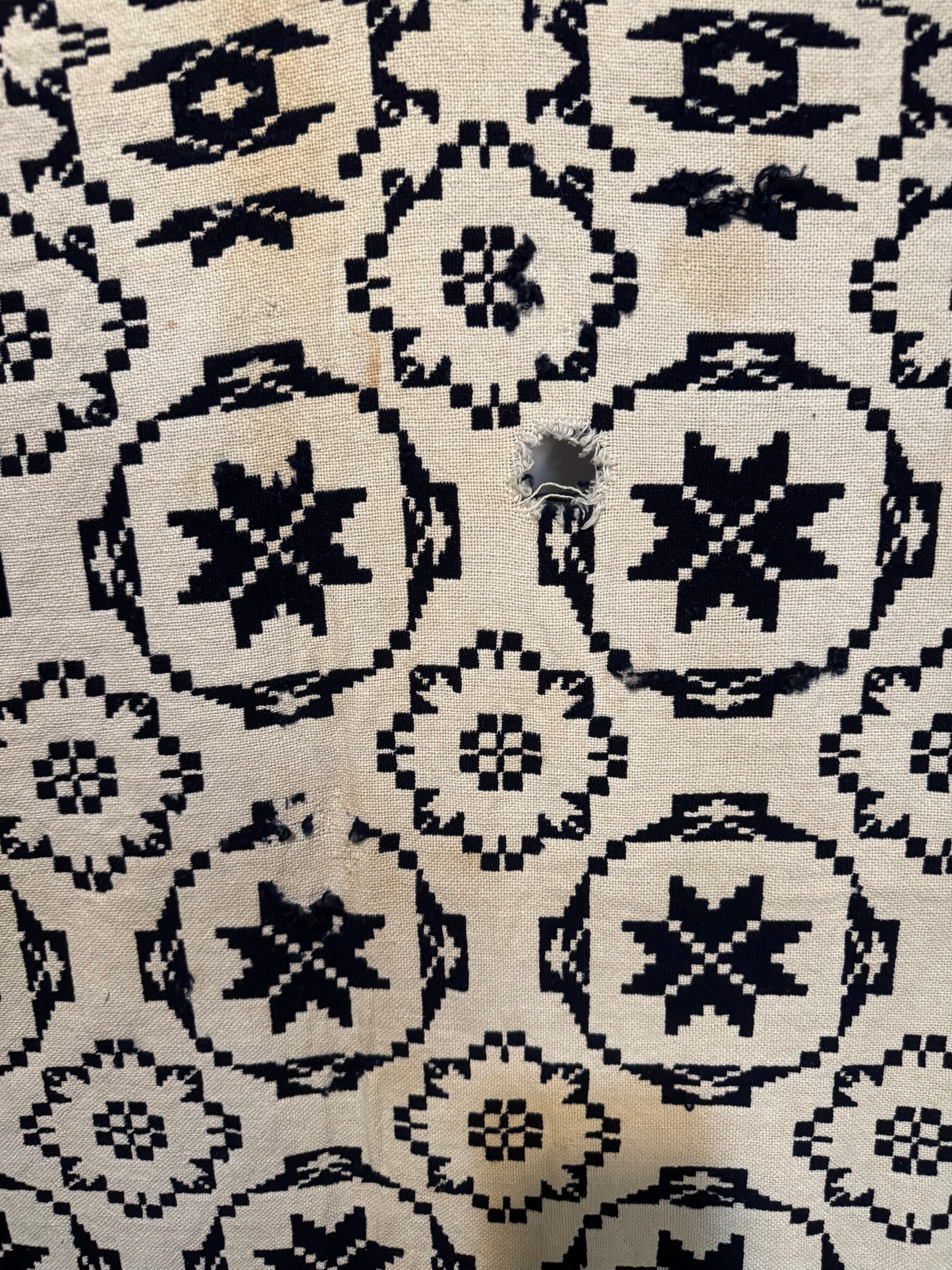 Early 1800s Handwoven Reversible Coverlet – Indigo & Cream – “Elizabeth KEELER” Signed Textile