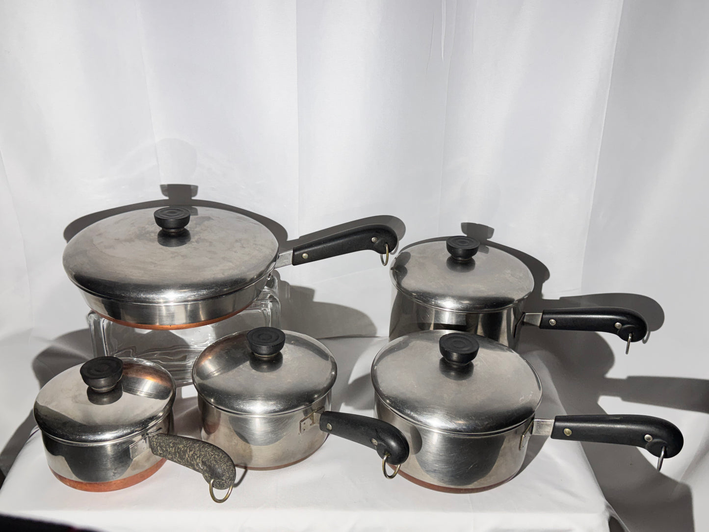 Vintage Revere Ware Copper Bottom Cookware Set – 10 Pieces w/ Lids | Bakelite Handles