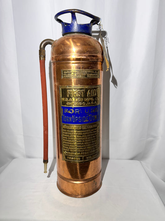 Vintage W.D. Allen “First Aid” Copper & Brass Fire Extinguisher – 2.5 Gallon Soda-Acid Type – Chicago USA