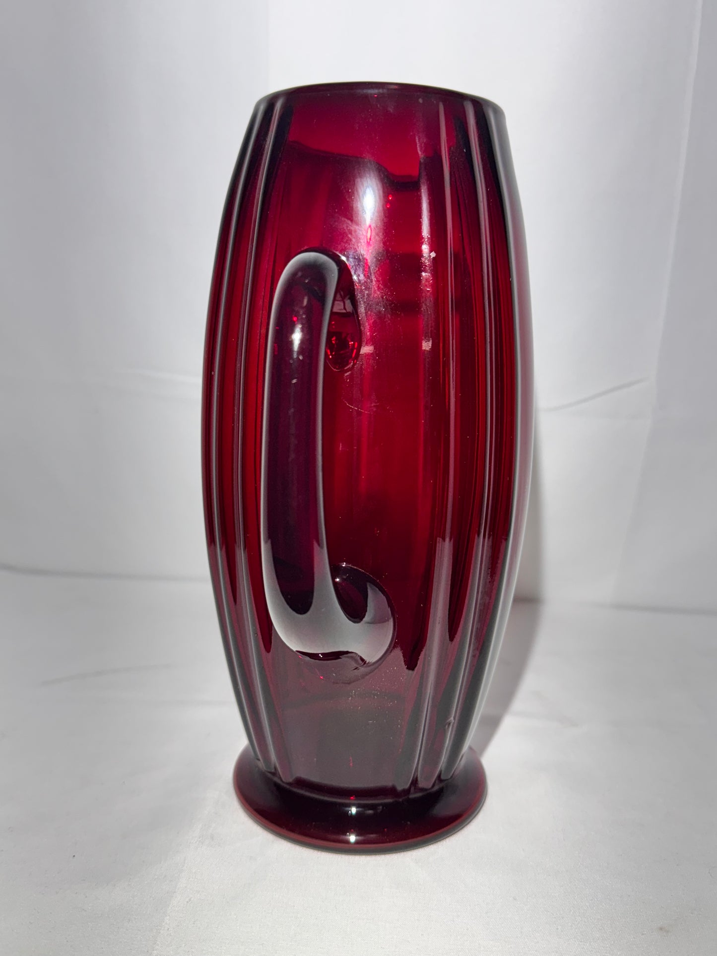 Vintage New Martinsville “Oscar” Ruby Red Glass Pitcher – 9 3/4” Tall