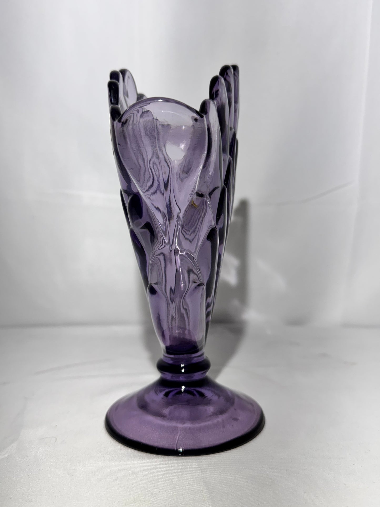 Fenton Purple Amethyst Fan Vase – 100 Years Anniversary 2005 – Original Sticker – 8” Tall