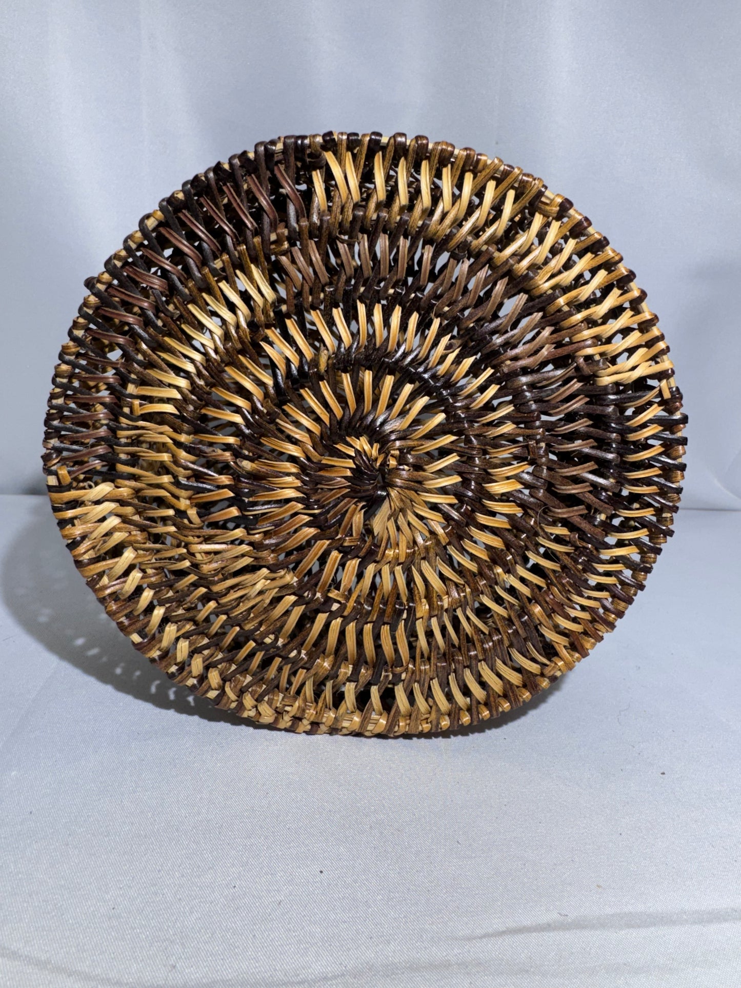 Handwoven Lidded Basket – Natural Reed/Wicker – Decorative Folk Art