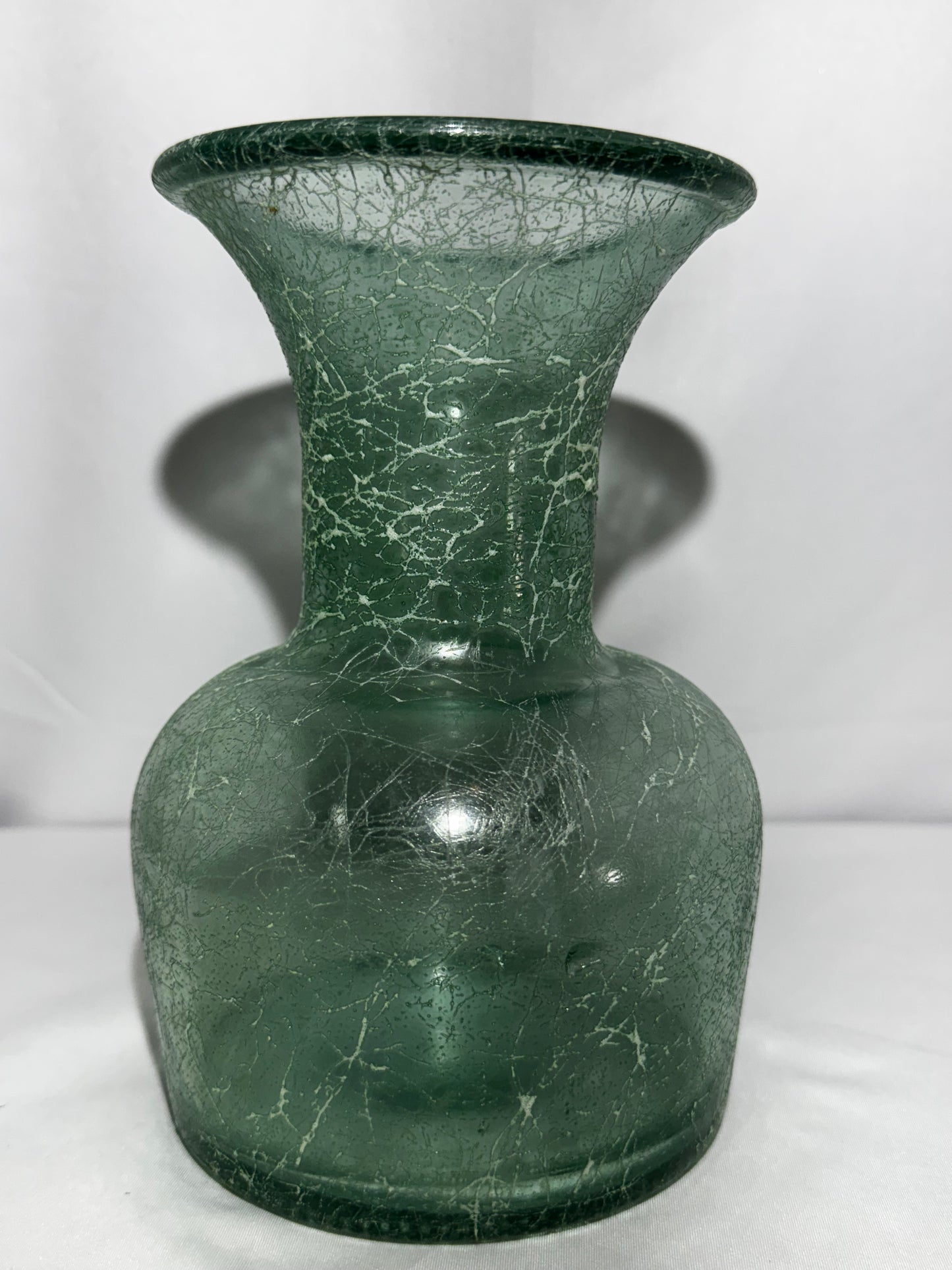 Green Glass Urn Vase Crackle Texture 8” Vintage