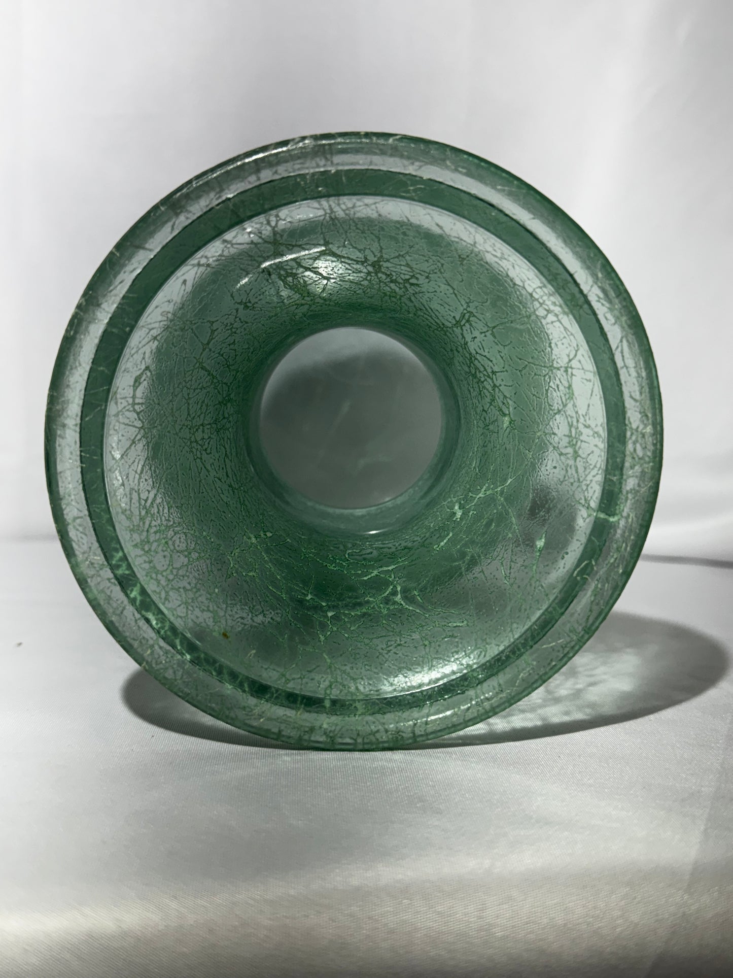 Green Glass Urn Vase Crackle Texture 8” Vintage