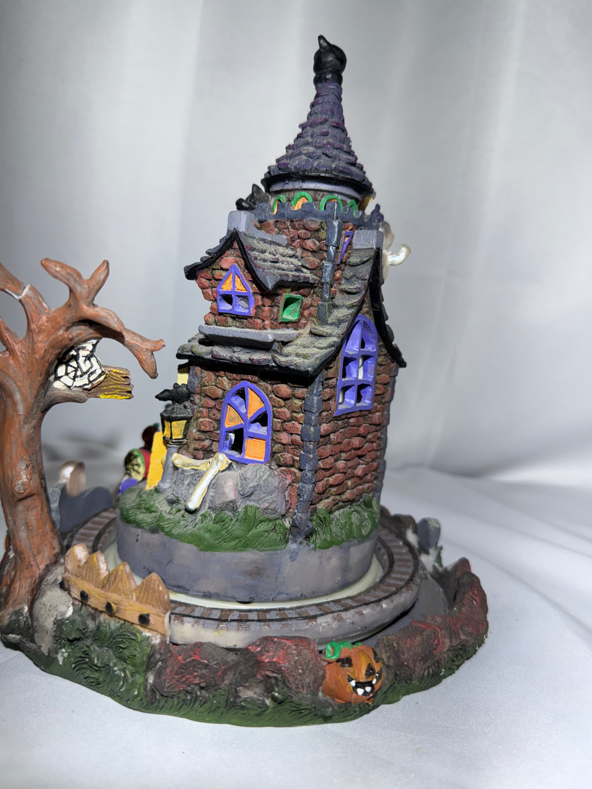 Halloween Village Haunted Castle with Moving Train Track – Lighted Display