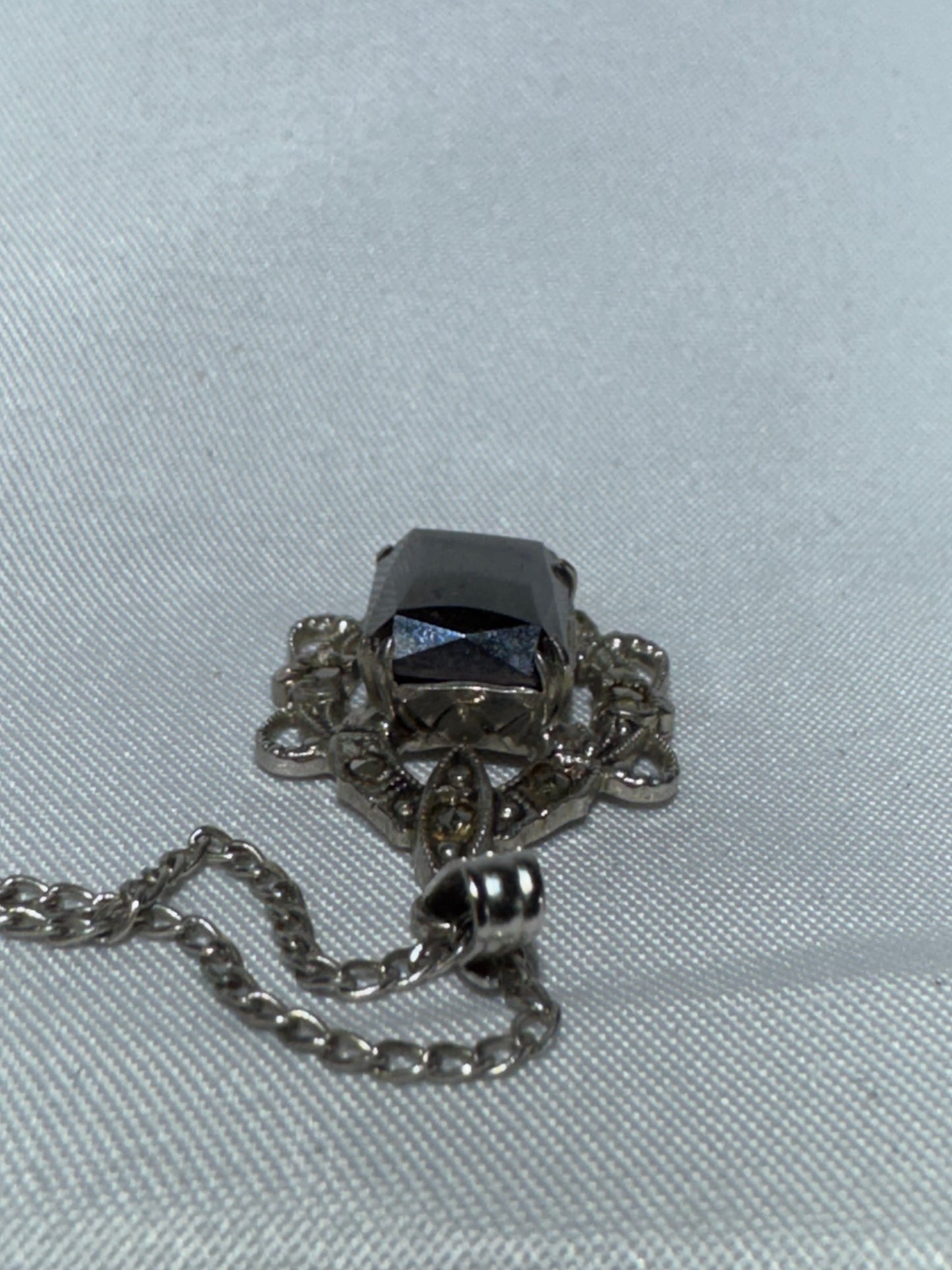 Vintage ALCO Mid-Century Victorian Revival Sterling Silver & Smoky Quartz Necklace – Circa 1950s