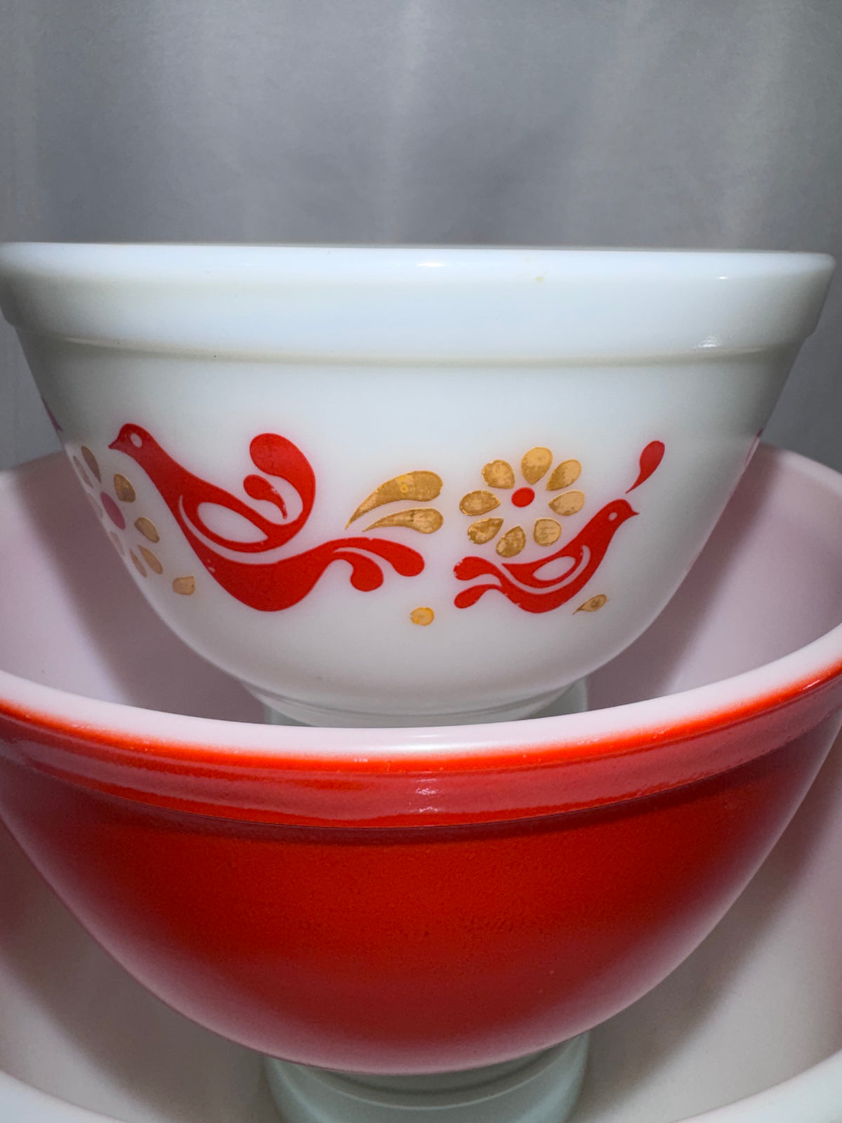 Vintage Pyrex Friendship Mixing Bowl Set of 4 401 402 403 404 Red Orange Roosters