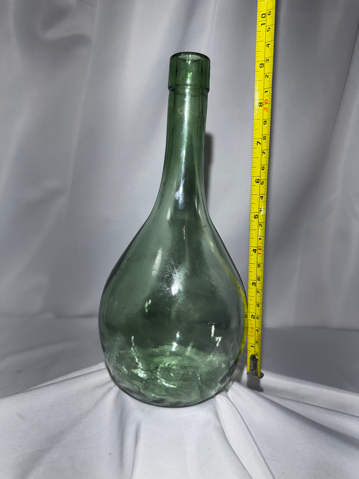 Vintage / Antique Blown Glass Witch Ball or Onion/Carboy Wine Bottle – Handblown Green Glass