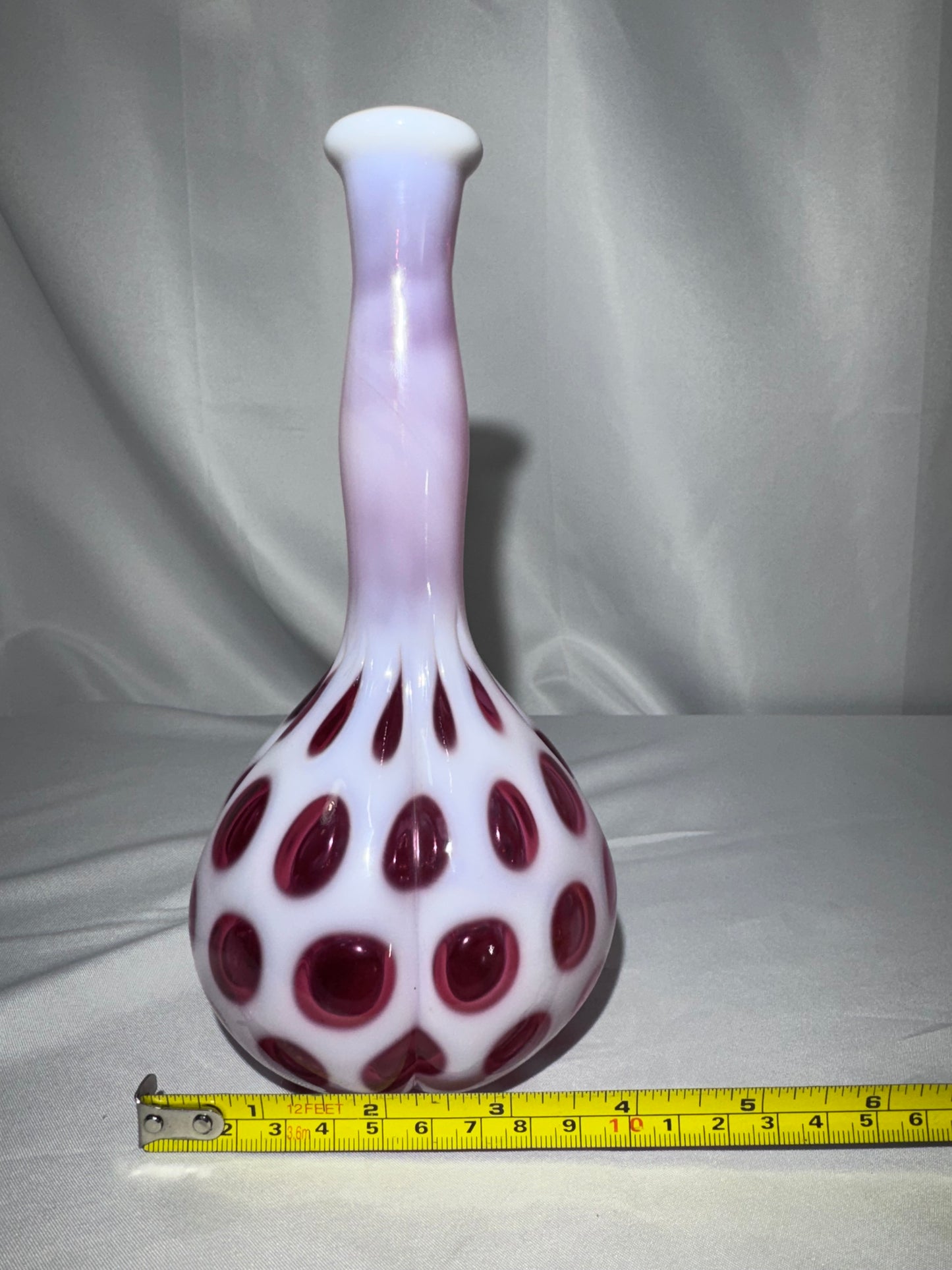 Vintage Fenton Cranberry Opalescent Coin Dot 8.5” Barber Bottle