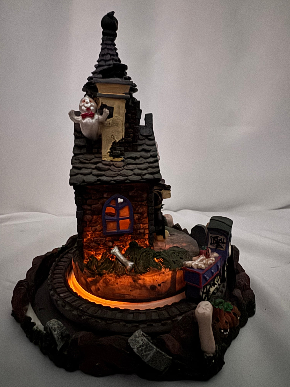 Halloween Village Haunted Castle with Moving Train Track – Lighted Display