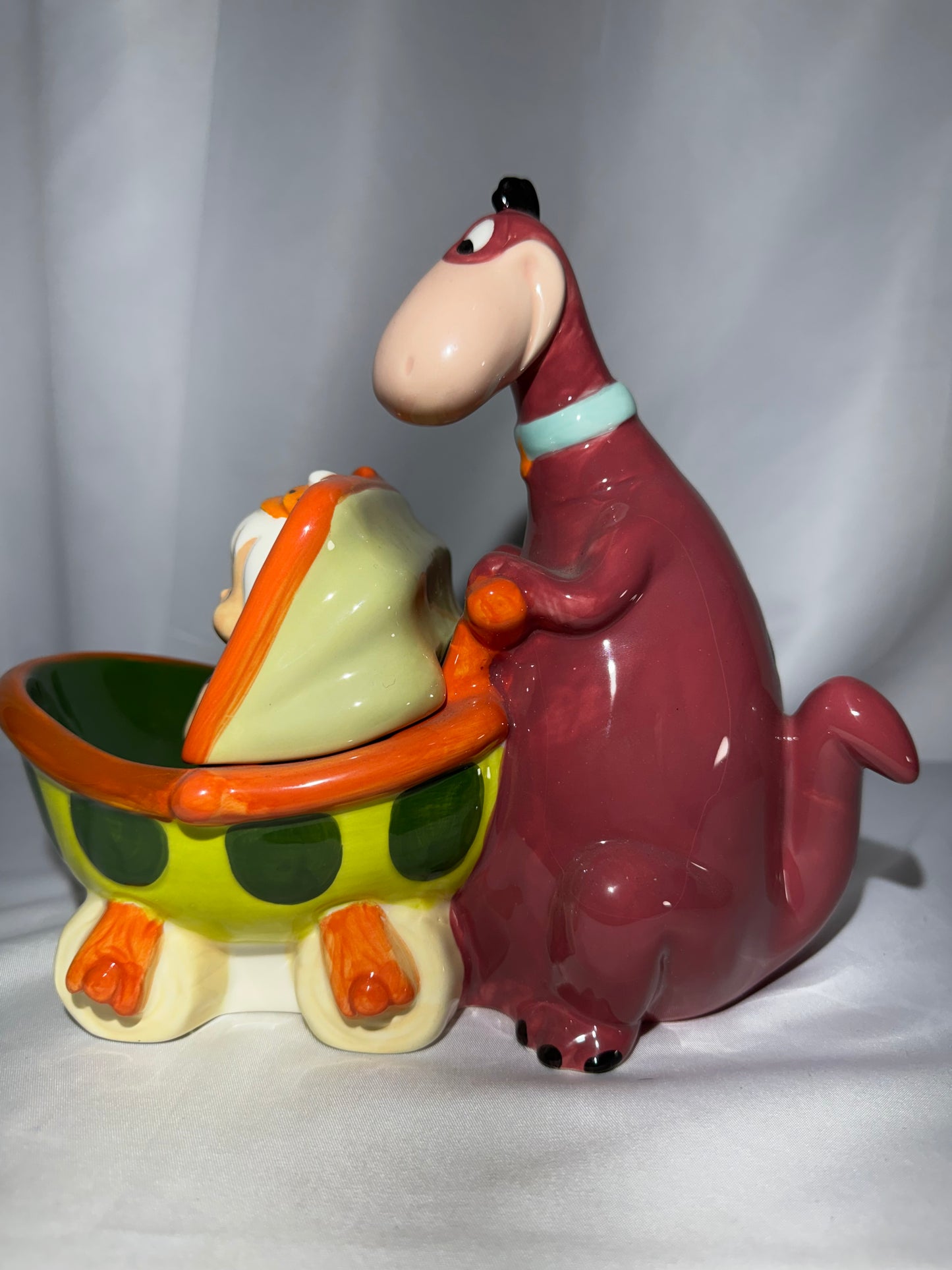 Westland Flintstones Dino Carriage Cookie Jar Bam Bam Pebbles w/ Box Hanna-Barbera