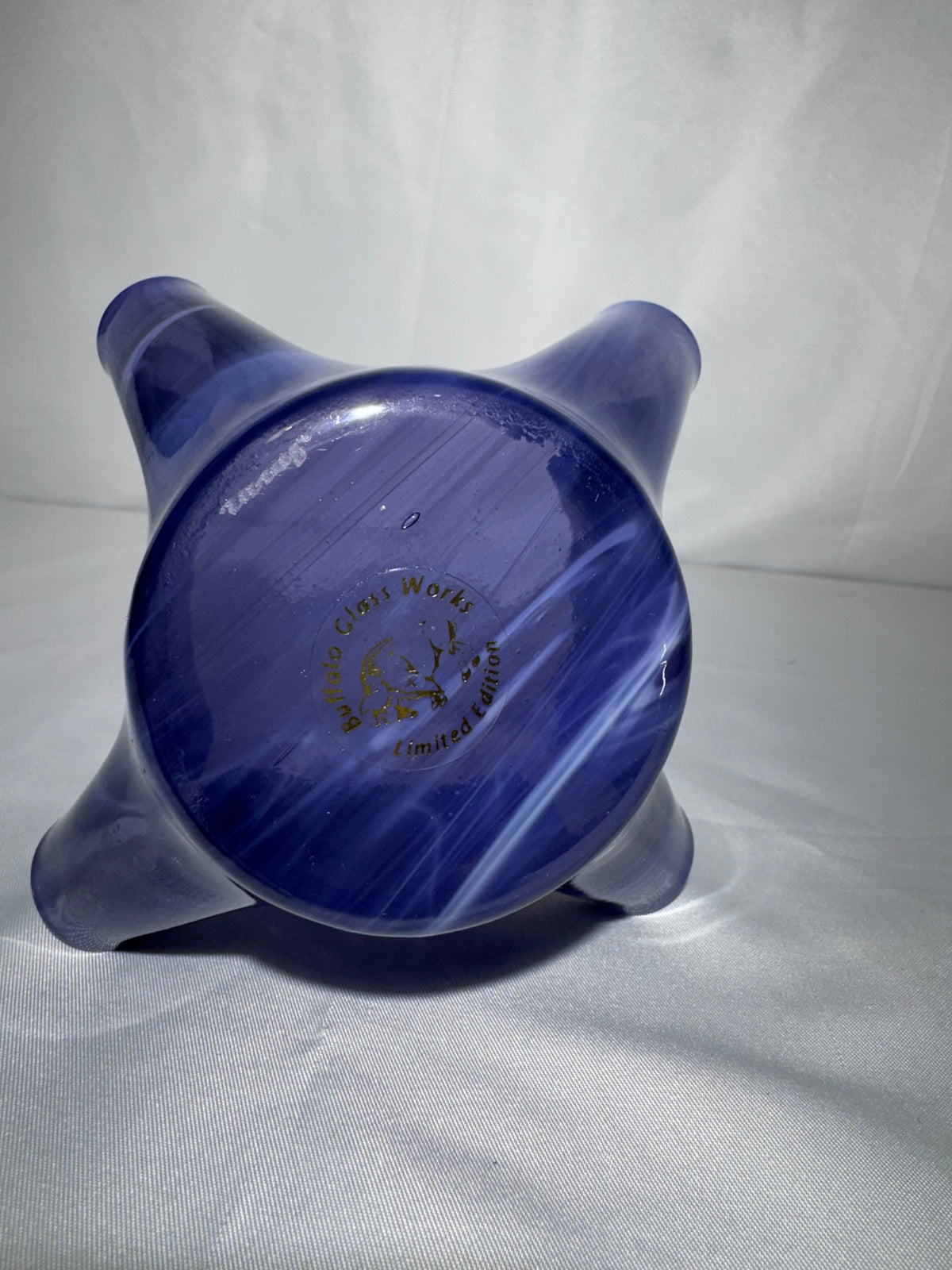 Buffalo Glass Works Limited Edition Dark Blue & White Swirled Art Glass Handkerchief Vase 90’s