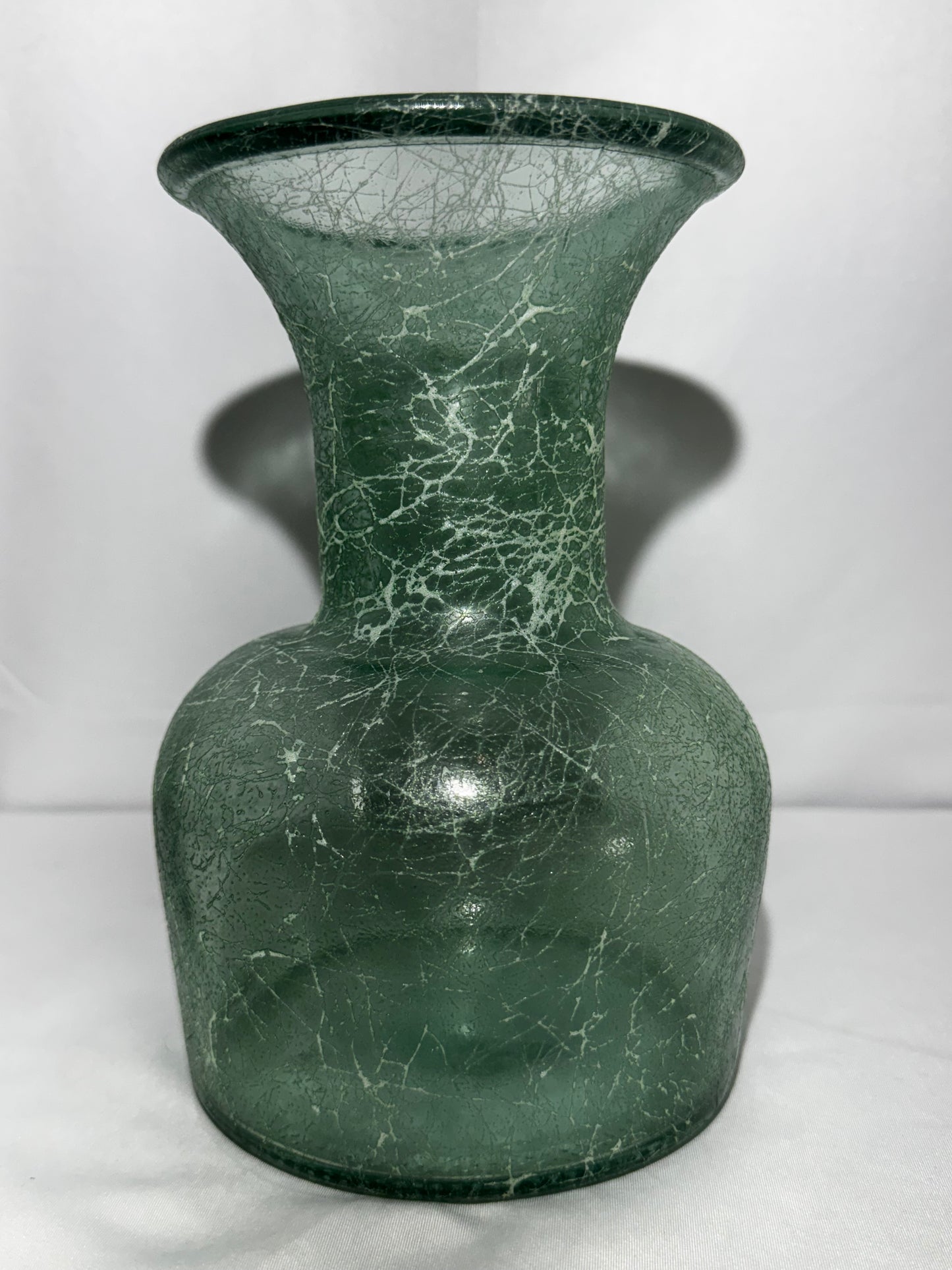 Green Glass Urn Vase Crackle Texture 8” Vintage