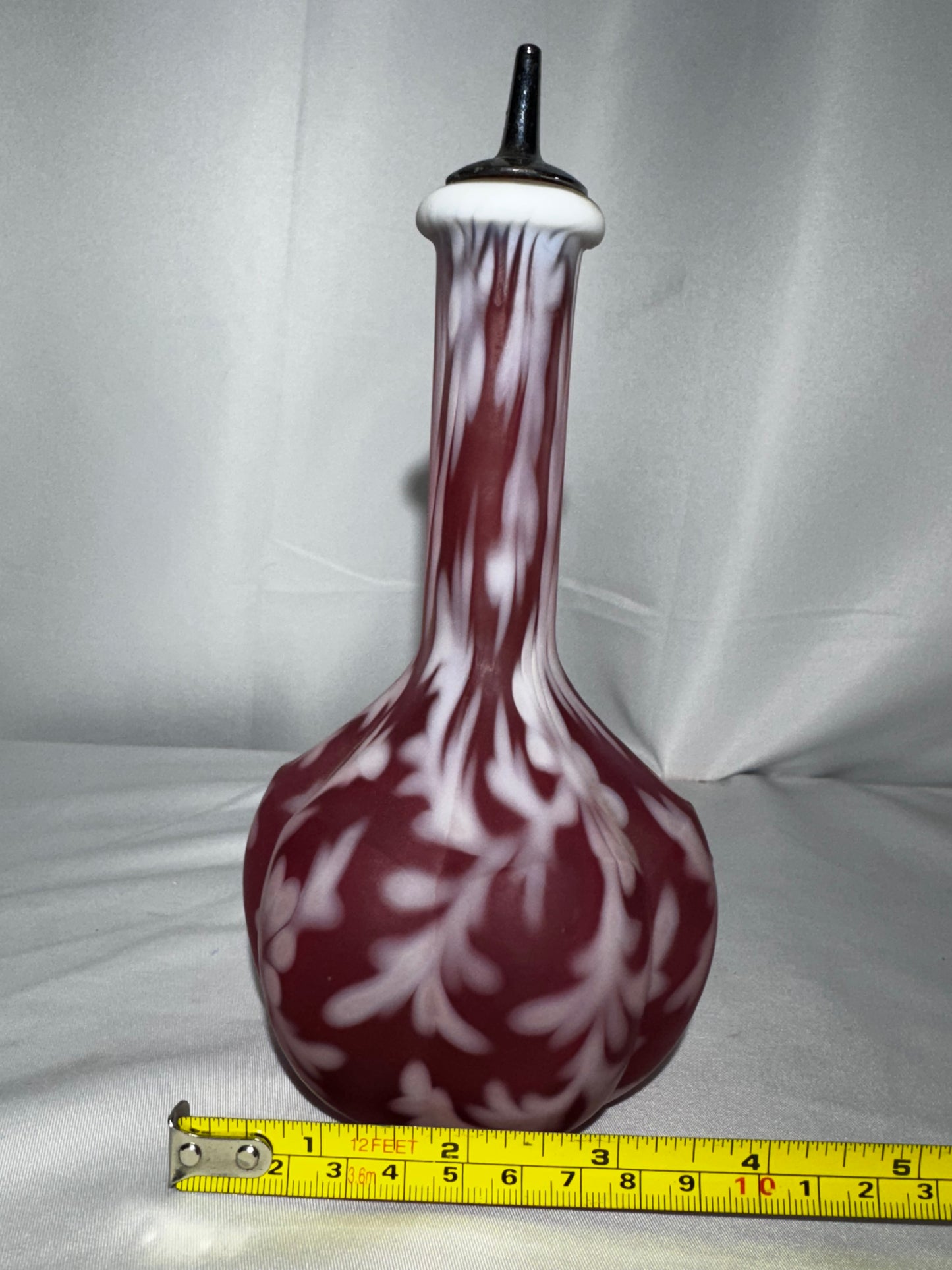Fenton Cranberry Opalescent Daisy & Fern Barber Bottle – Vintage Art Glass Vanity Decanter