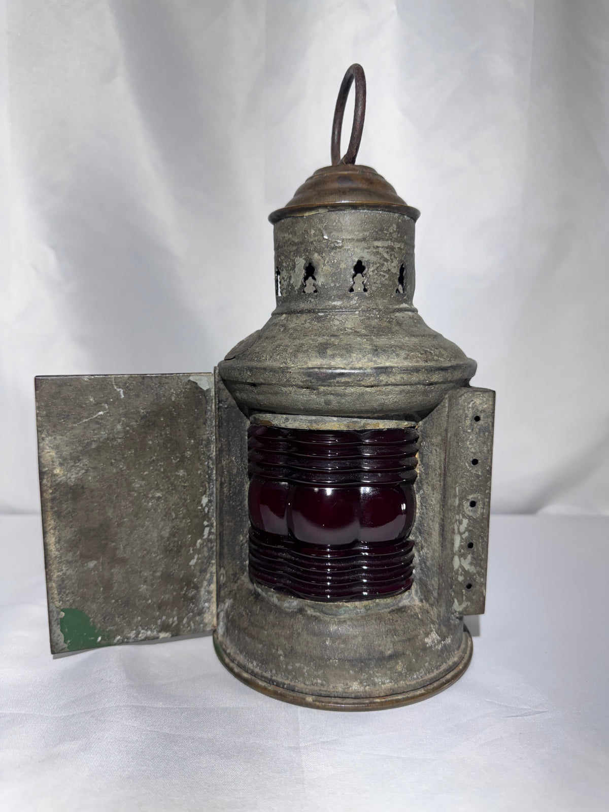 Vintage Triplex 1910 Maritime Navigation Lantern – Red Fresnel Glass – National Marine Lamp Co.