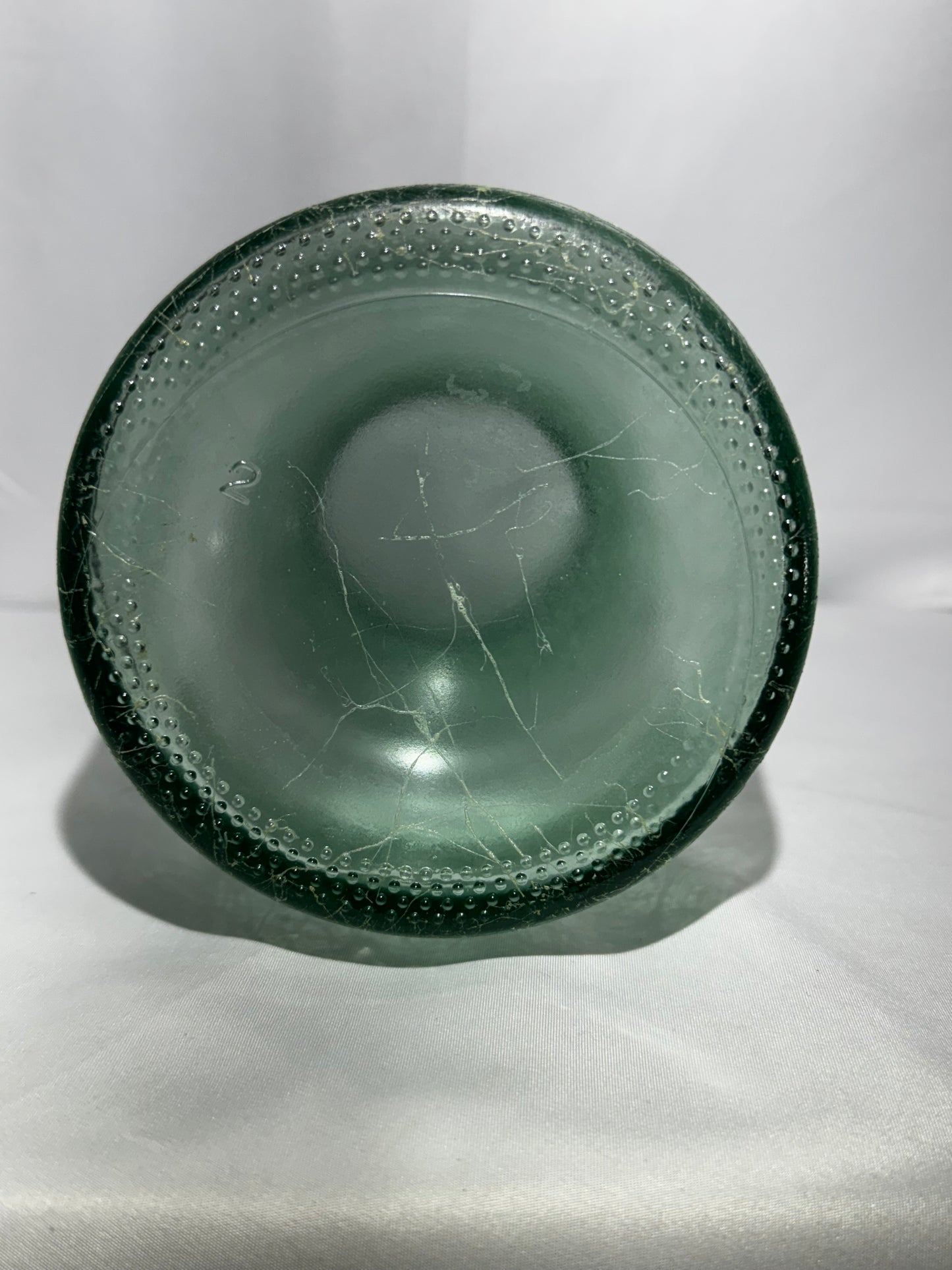 Green Glass Urn Vase Crackle Texture 8” Vintage