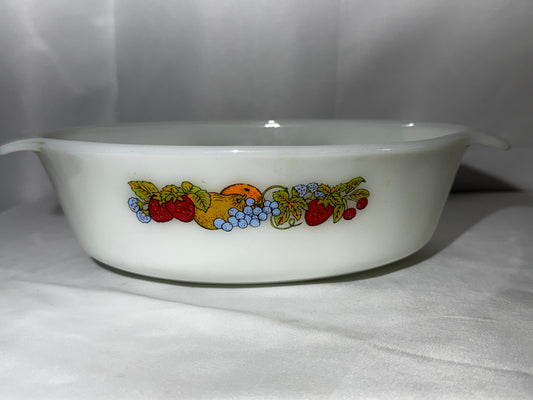 Vintage Anchor Hocking Fire-King Nature’s Bounty 1.5 Qt Milk Glass Casserole Dish