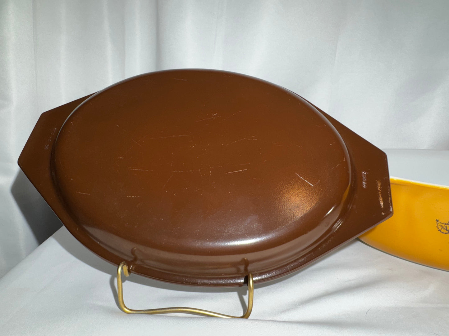 Vintage Pyrex Old Orchard Casserole Dish Set of 3 w/ Lids 1.5 Qt & 2.5 Qt Brown Fruit