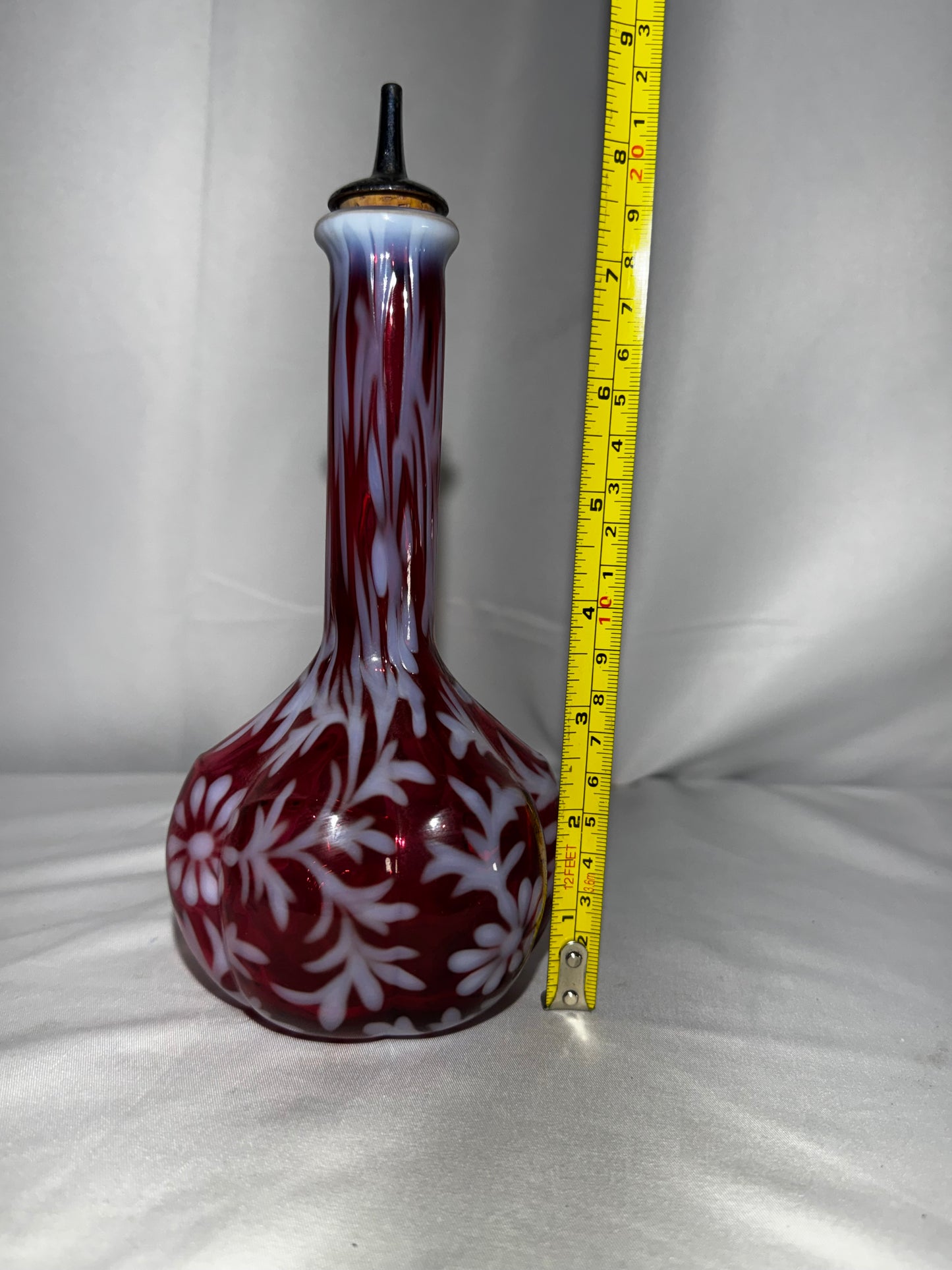 Vintage Fenton Cranberry Opalescent Daisy & Fern Barber Bottle