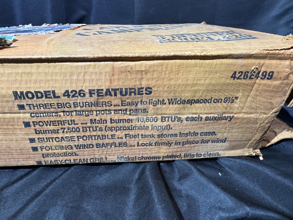 Vintage Coleman Model 426E 3-Burner Liquid-Fuel Camp Stove 1983 with Original Box