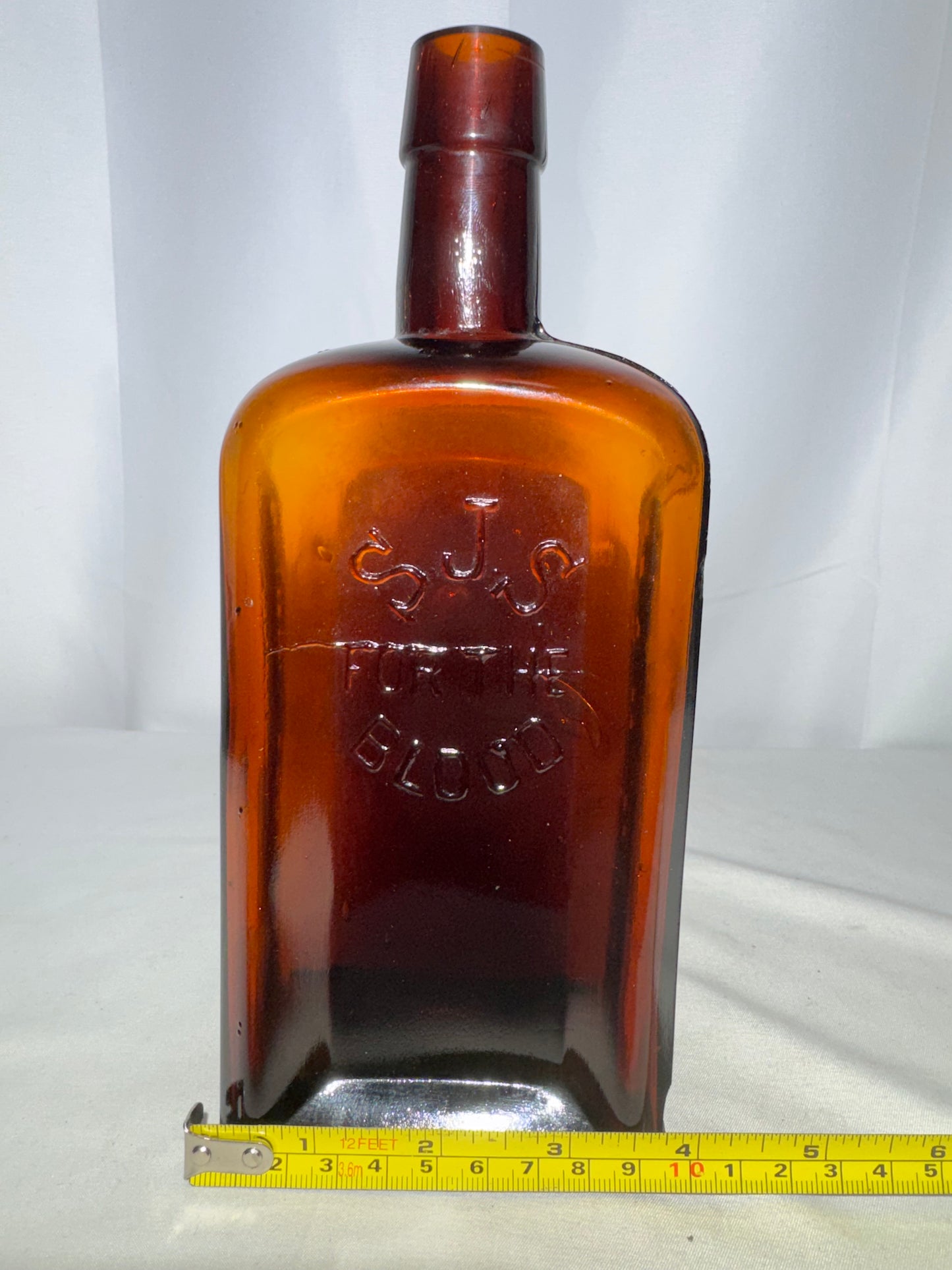 Vintage Amber Glass “S.J.S. For The Blood” Bottle – Gerstle Medicine Co., Chattanooga, Tenn.