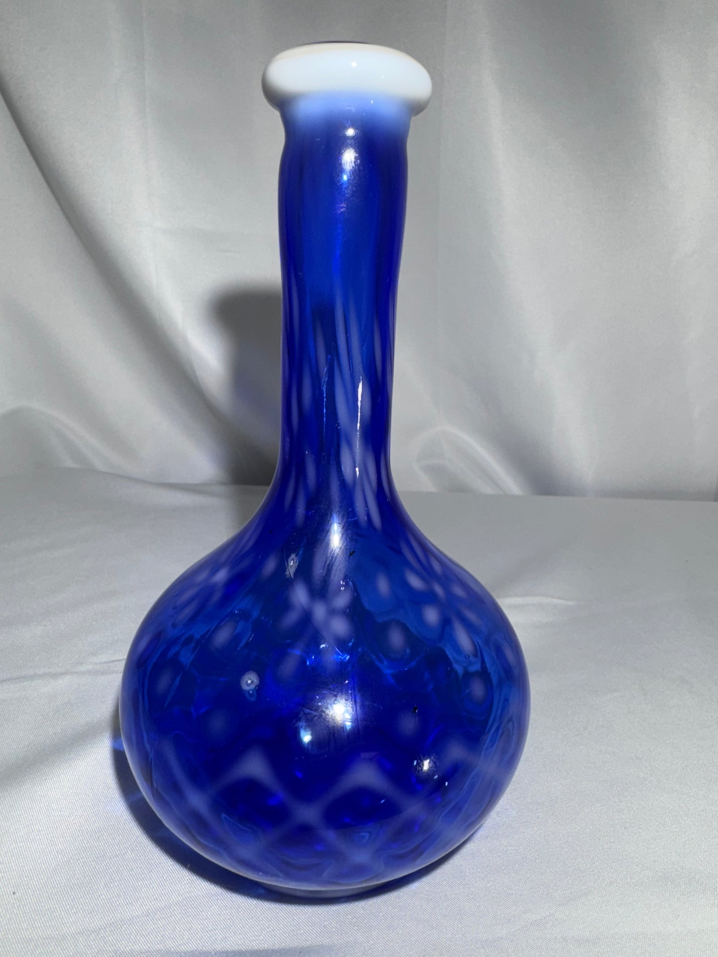 Rare Vintage Cobalt Blue Opalescent Snowflake Glass Barber Bottle