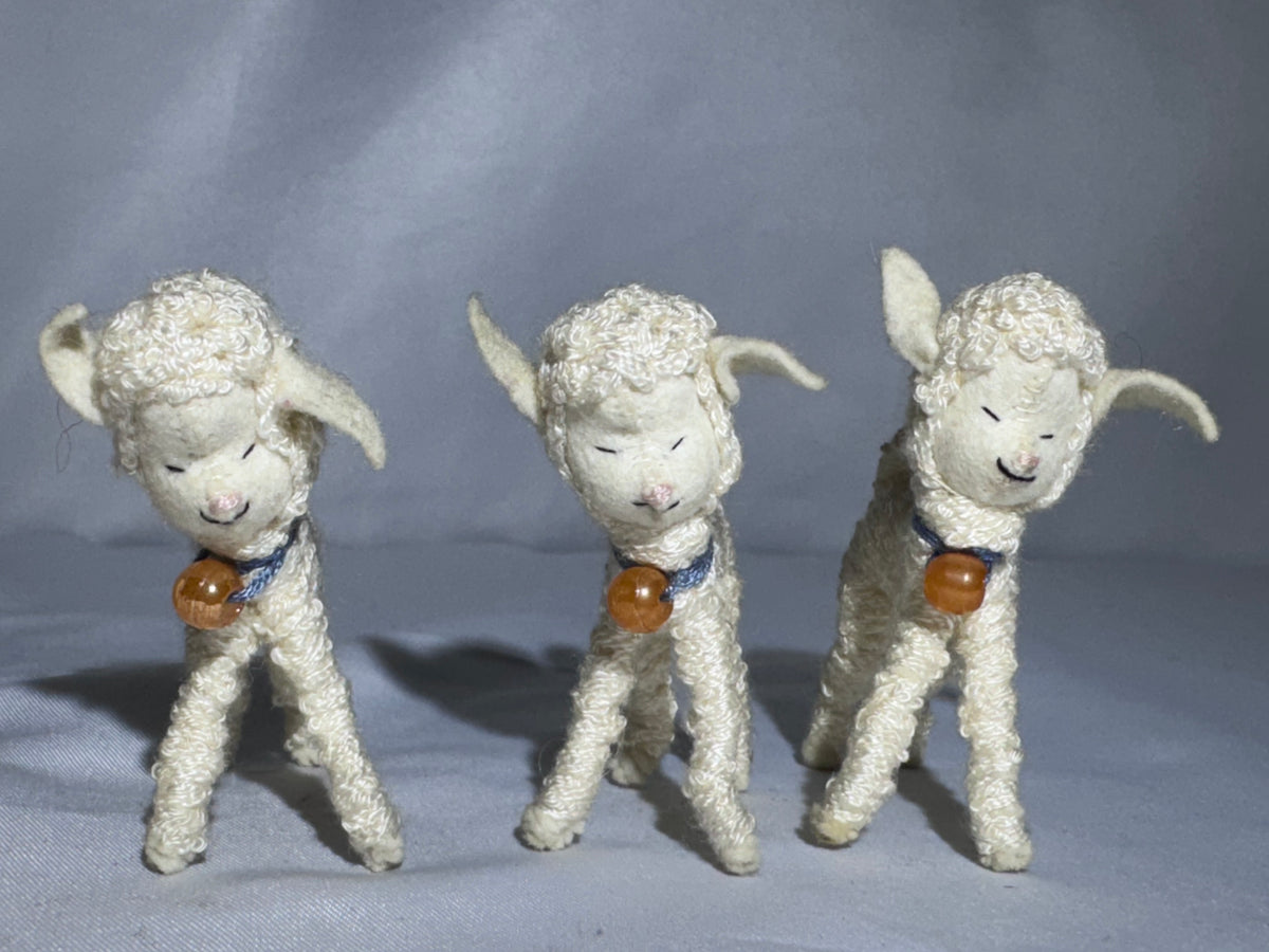 Vintage BAPS Germany Little Bo-Peep & Sheep Miniature Felt Doll Set – 1940s–1960s