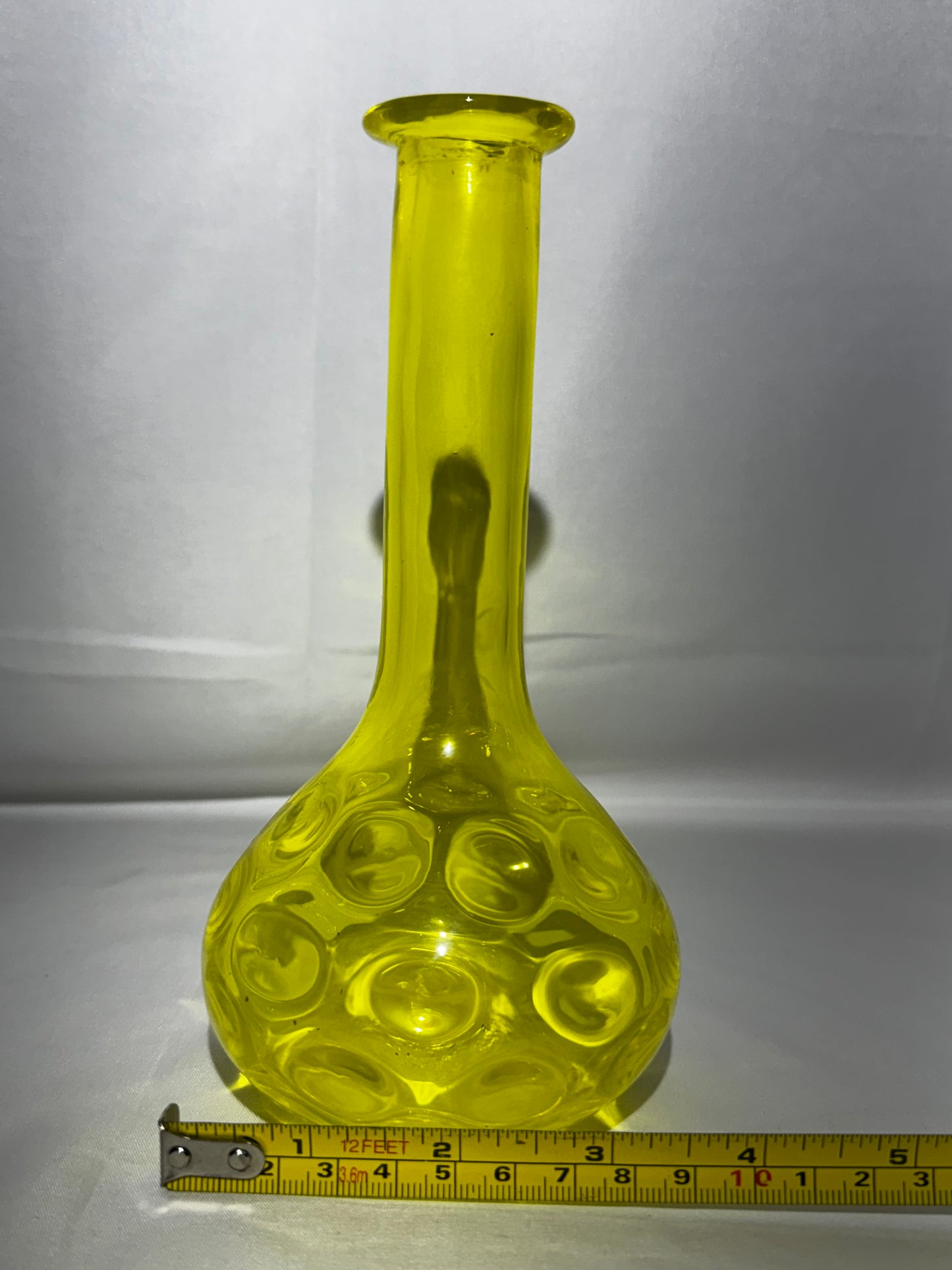 Vintage Yellow Glass Barber Bottle Thumbprint Pattern 7.5”