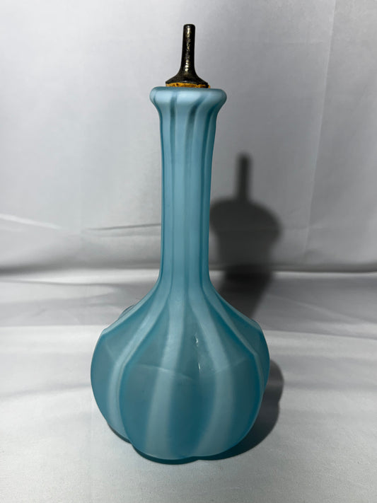 Antique Milky Light Blue Glass Barber Bottle w/ Stopper 8.5”
