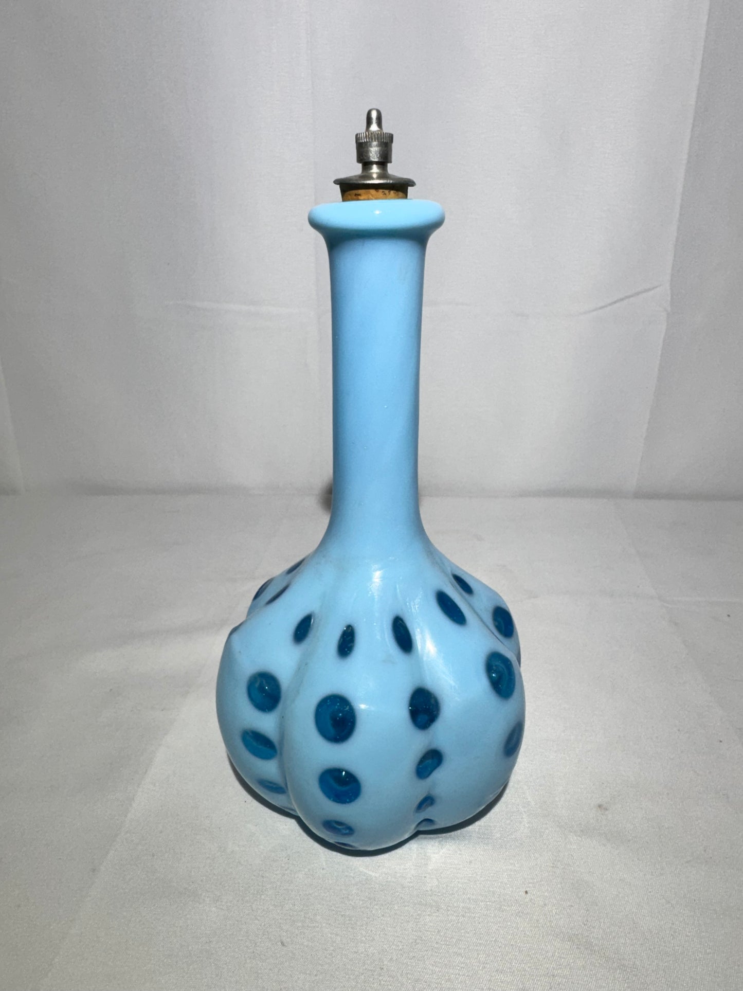 Vintage Coin Dot Blue Barber Bottle – 8” Tall – Beautiful Glass