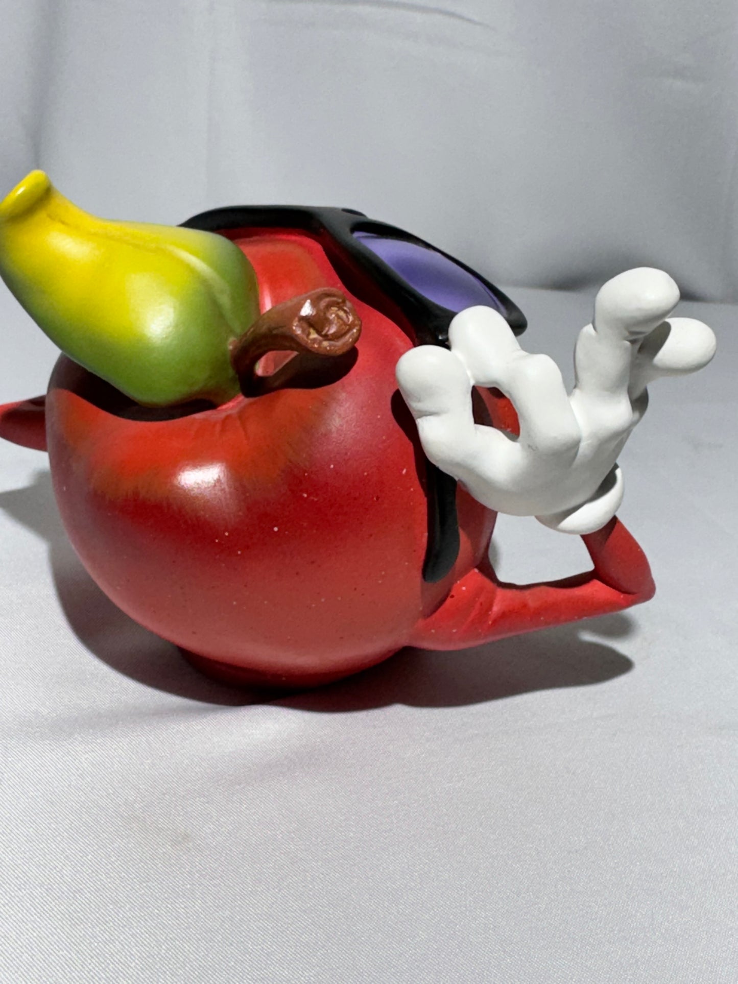 Vintage Giggling Groceries Red Apple Ceramic Figurine with Sunglasses