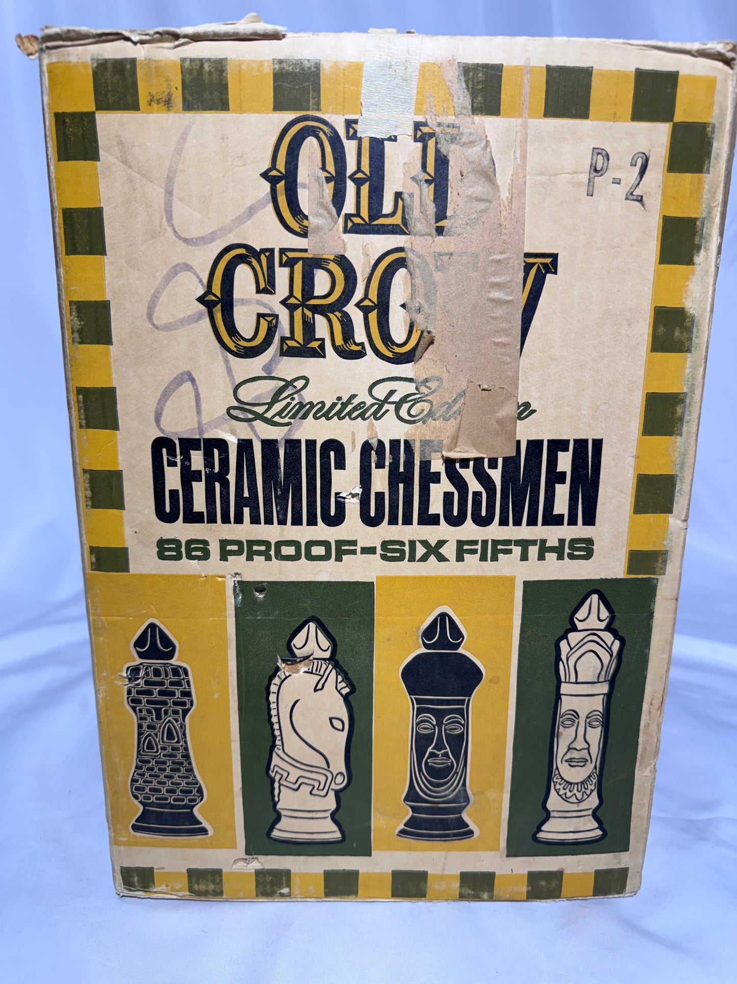 1969 Old Crow Kentucky  Bourbon Chessmen Ceramic Decanters – Set of 6 with Original Case-empty