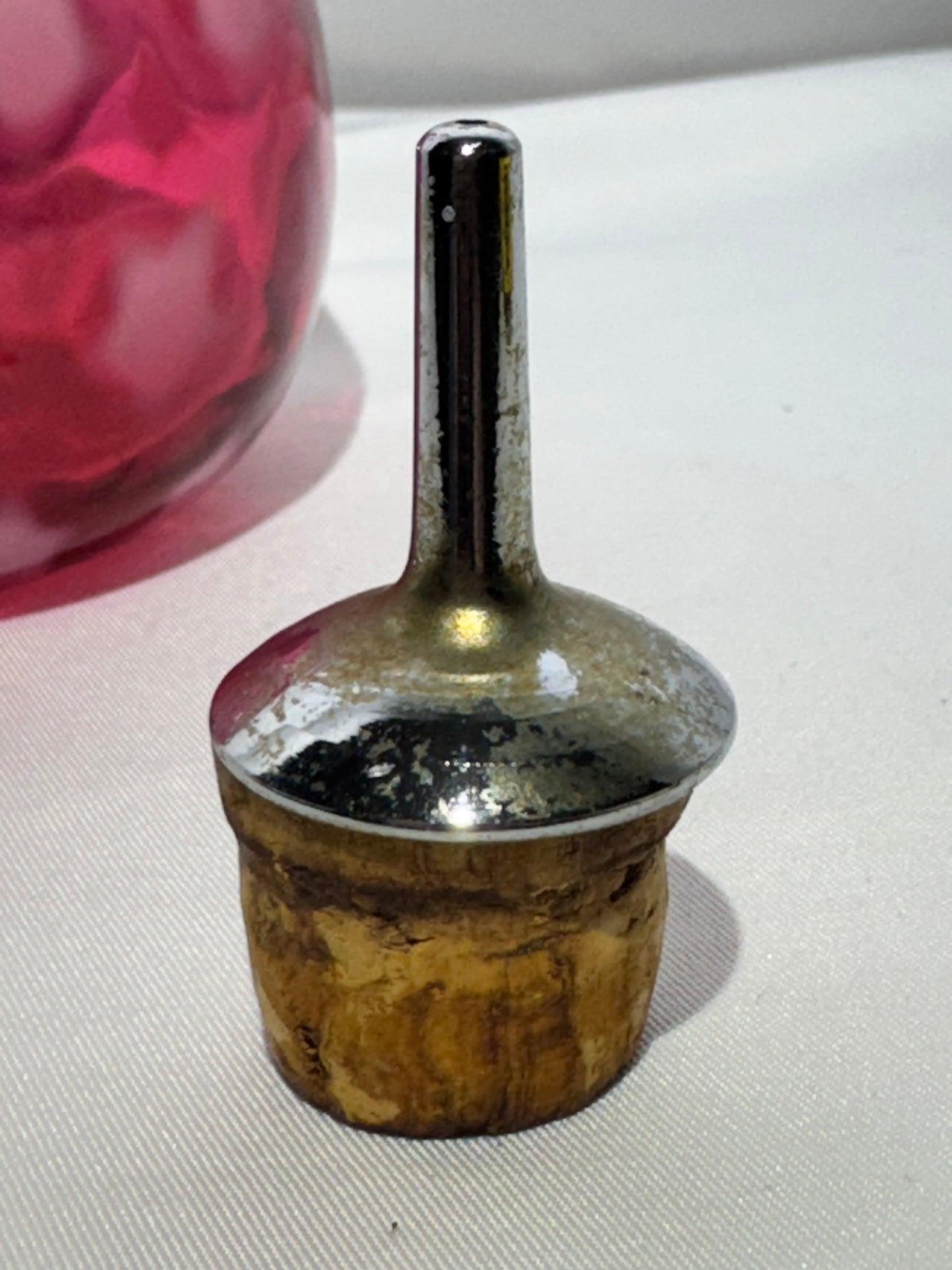 Vintage Cranberry Barber Bottle – Stars & Stripes Pattern with Stopper