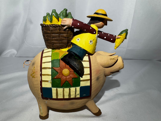 Williraye Studio Eating Like a Pig Folk Art Figurine Hand Painted