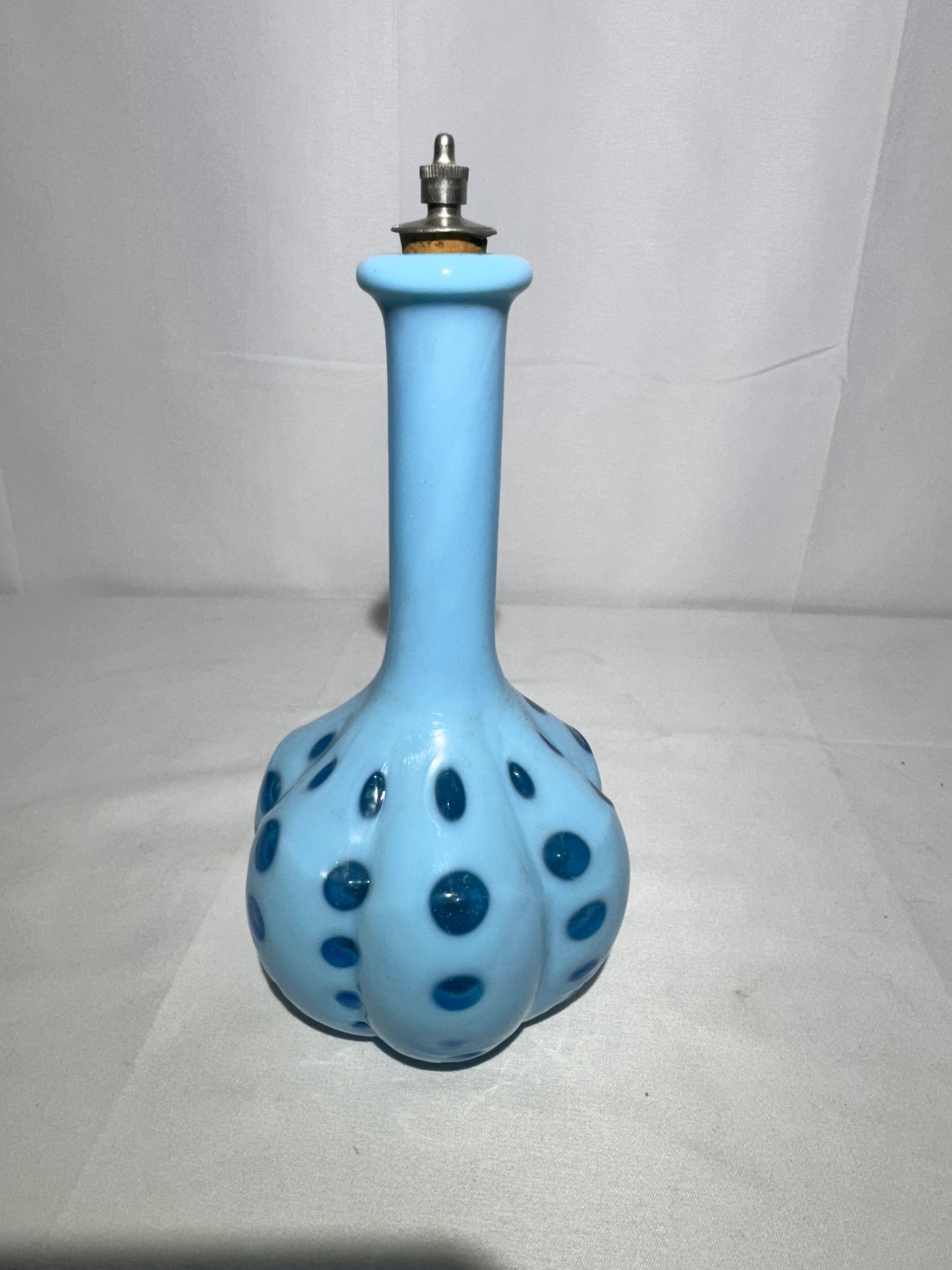 Vintage Coin Dot Blue Barber Bottle – 8” Tall – Beautiful Glass