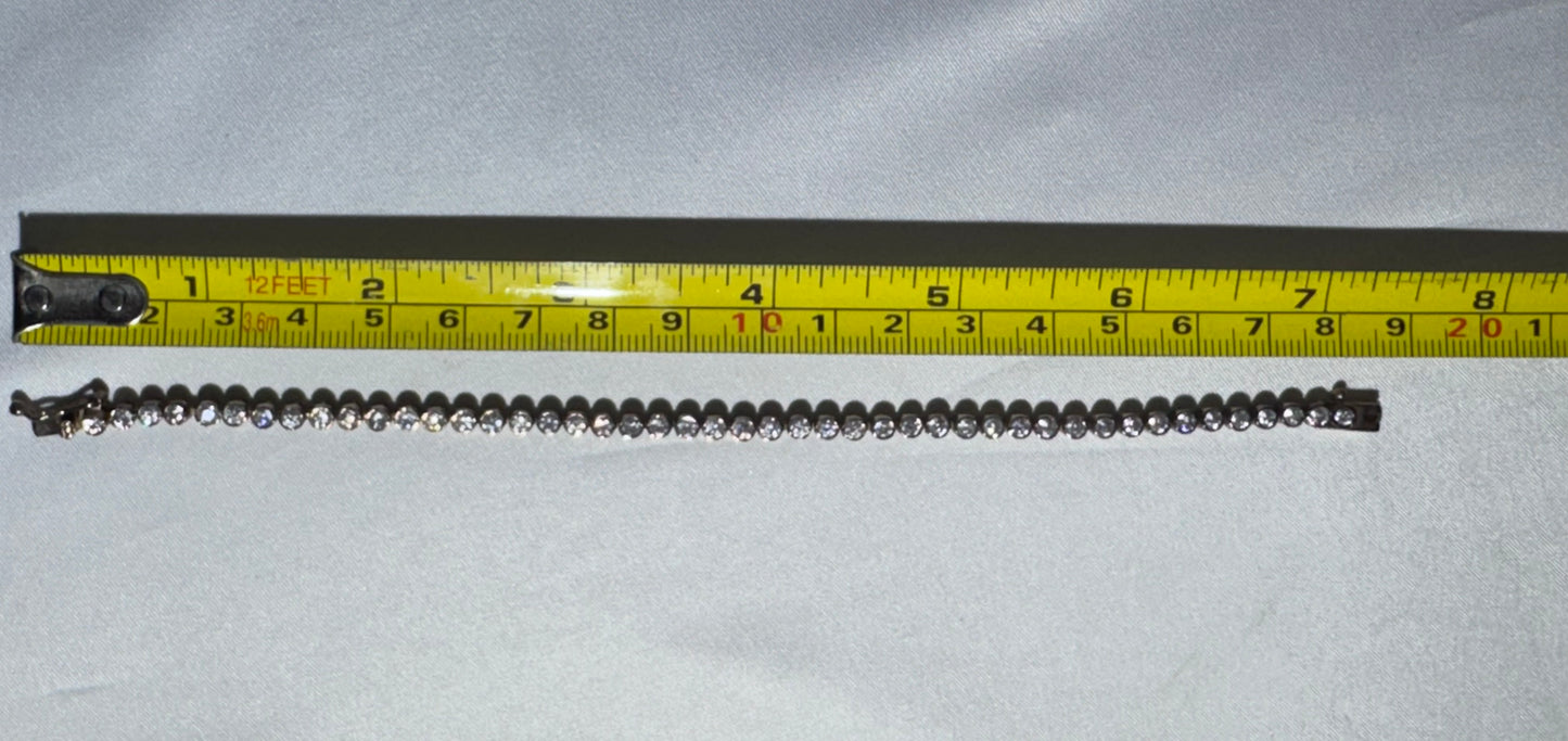 Vintage/Classic 925 Sterling Silver FAS Tennis Bracelet – Clear Round Stones – Box Clasp