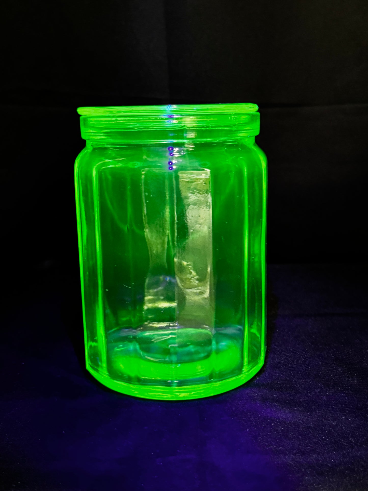 Vintage Hazel Atlas Uranium Glass Canister Green Paneled Depression Glass UV Glow 6-K-345