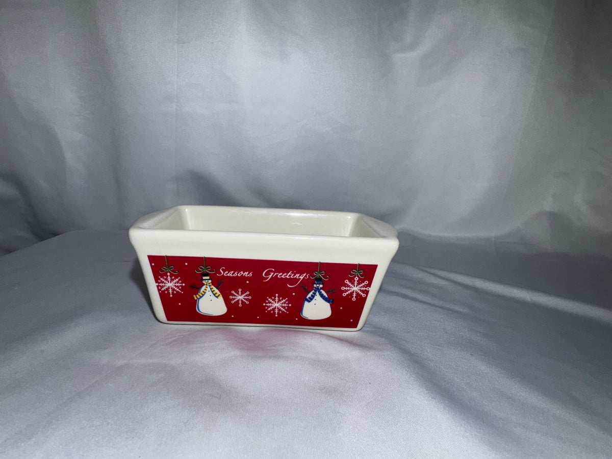 Century Seasons Greetings Christmas Snowman Ceramic Mini Loaf Baking Pan Holiday