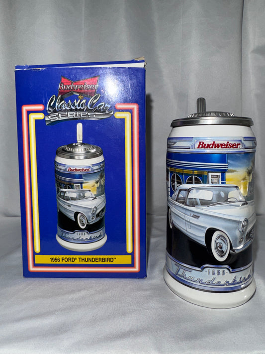 Vintage 1956 Ford Thunderbird Convertible Budweiser Beer Stein – Classic Car Series – Original Box