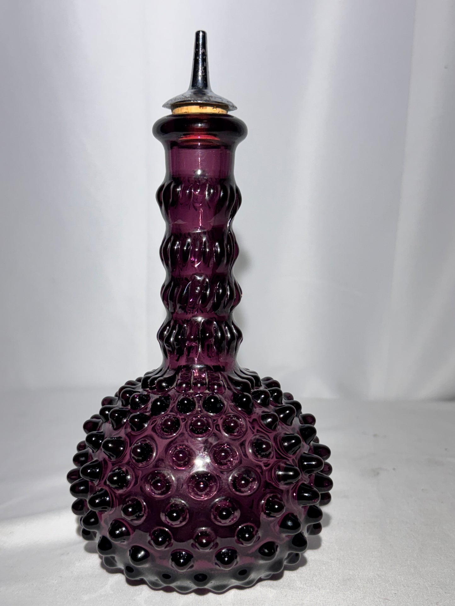 Vintage Amethyst Purple Hobnail Glass Genie Bottle Decanter / Barber Bottle
