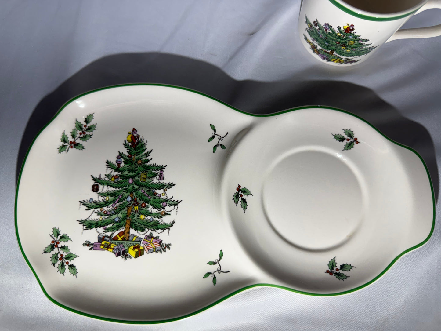 Spode Christmas Tree Tea & Toast Set Oval Tray & Mug w/ Box